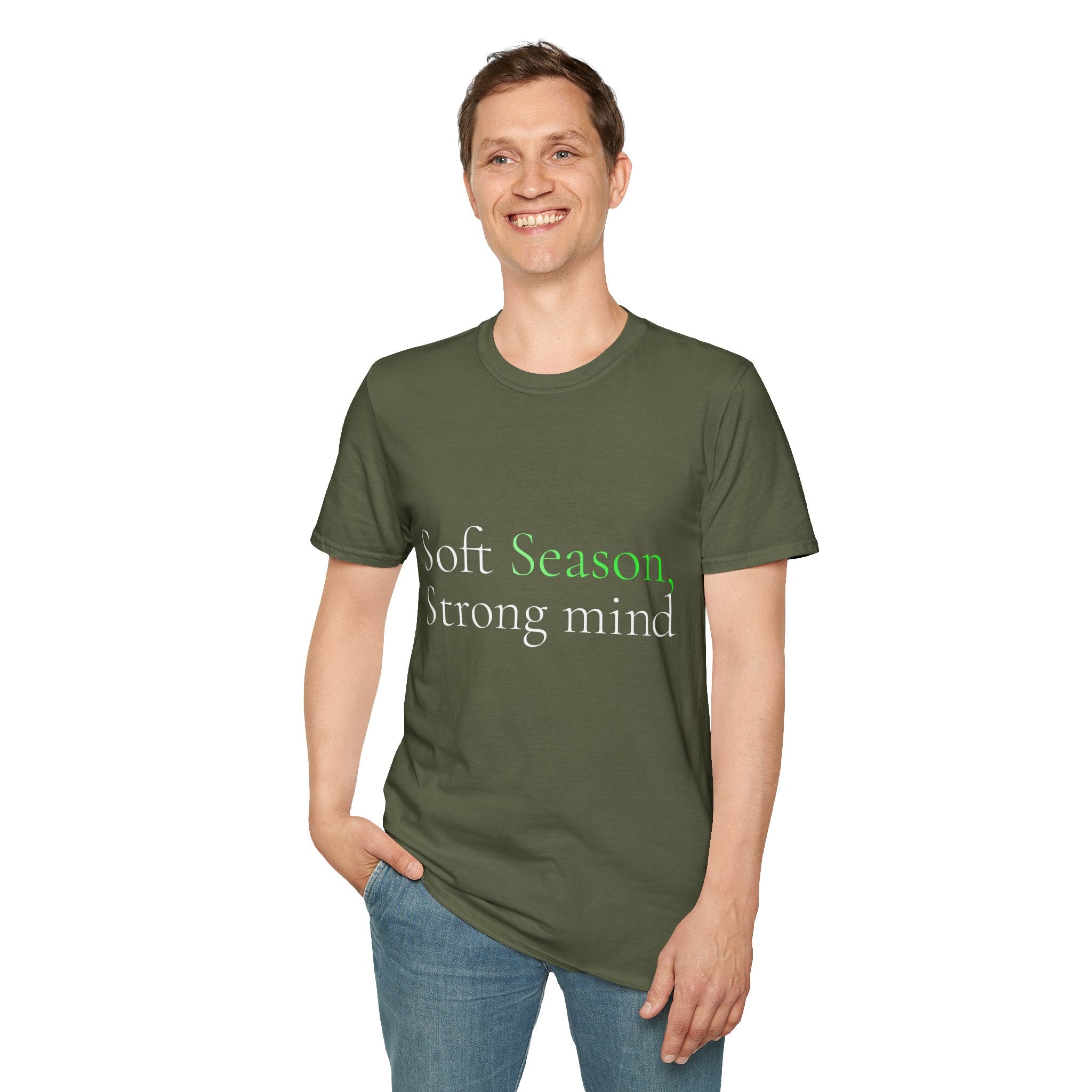 Spring Theme Typography T-Shirt, Soft Season Strong Mind Wellness Tee