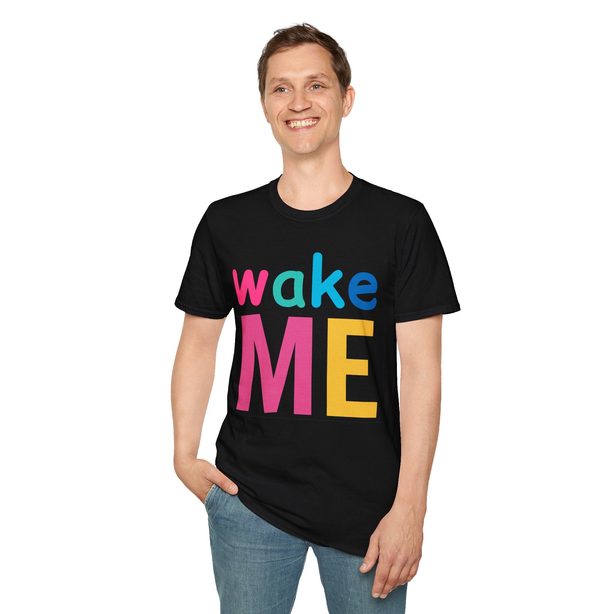 Colorful Theme Typography T-Shirt, Wake Me Graphic Tee