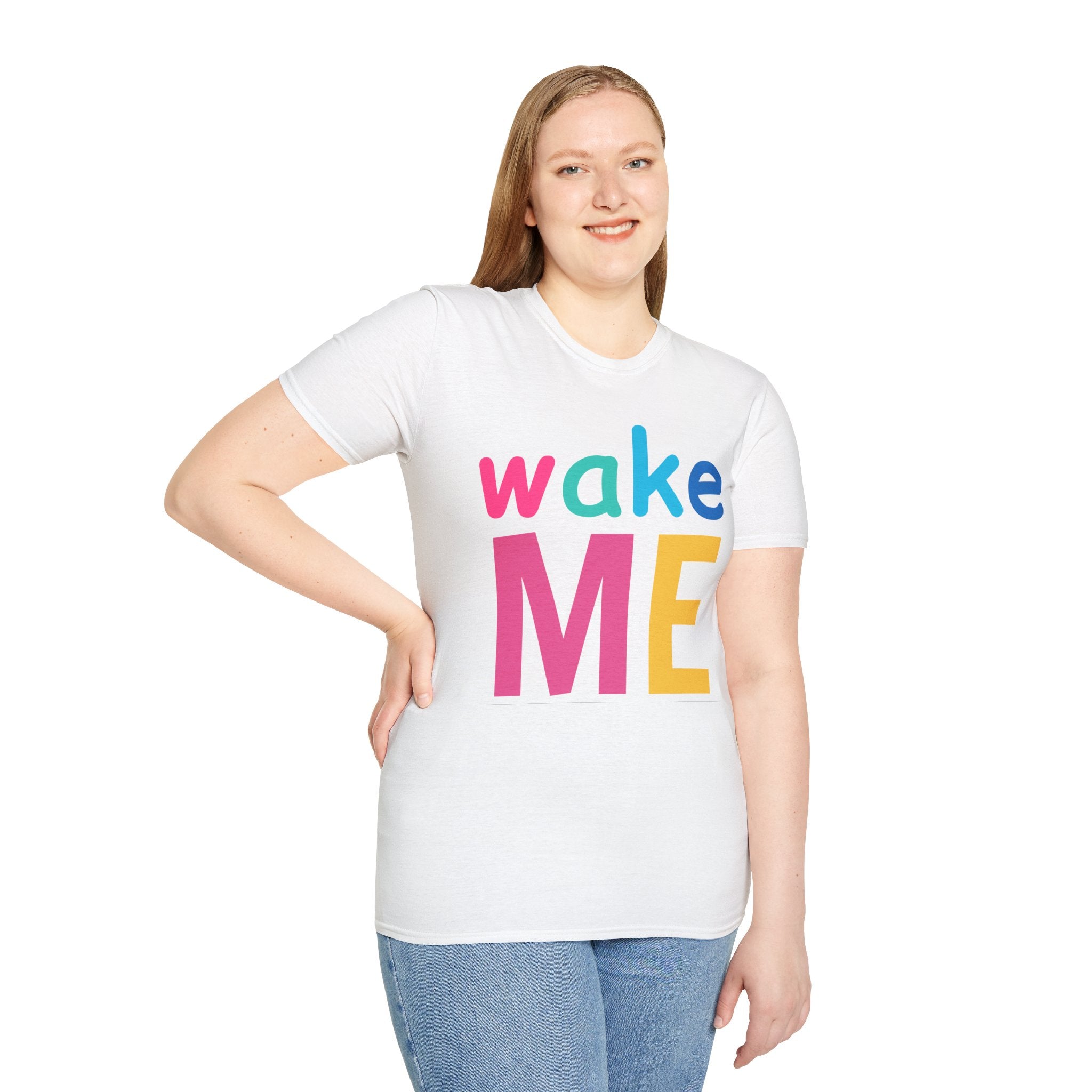 Colorful Theme Typography T-Shirt, Wake Me Graphic Tee