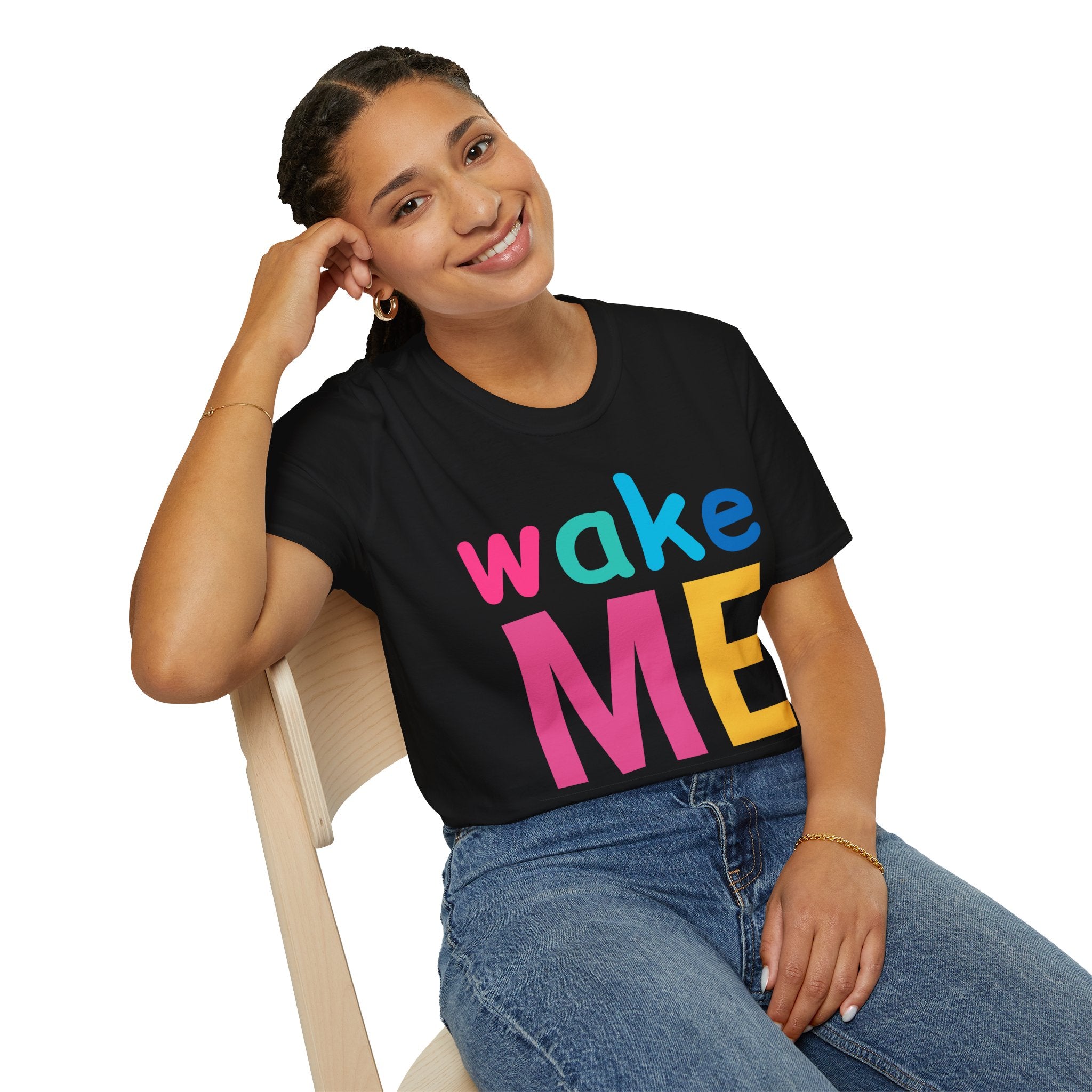 Colorful Theme Typography T-Shirt, Wake Me Graphic Tee