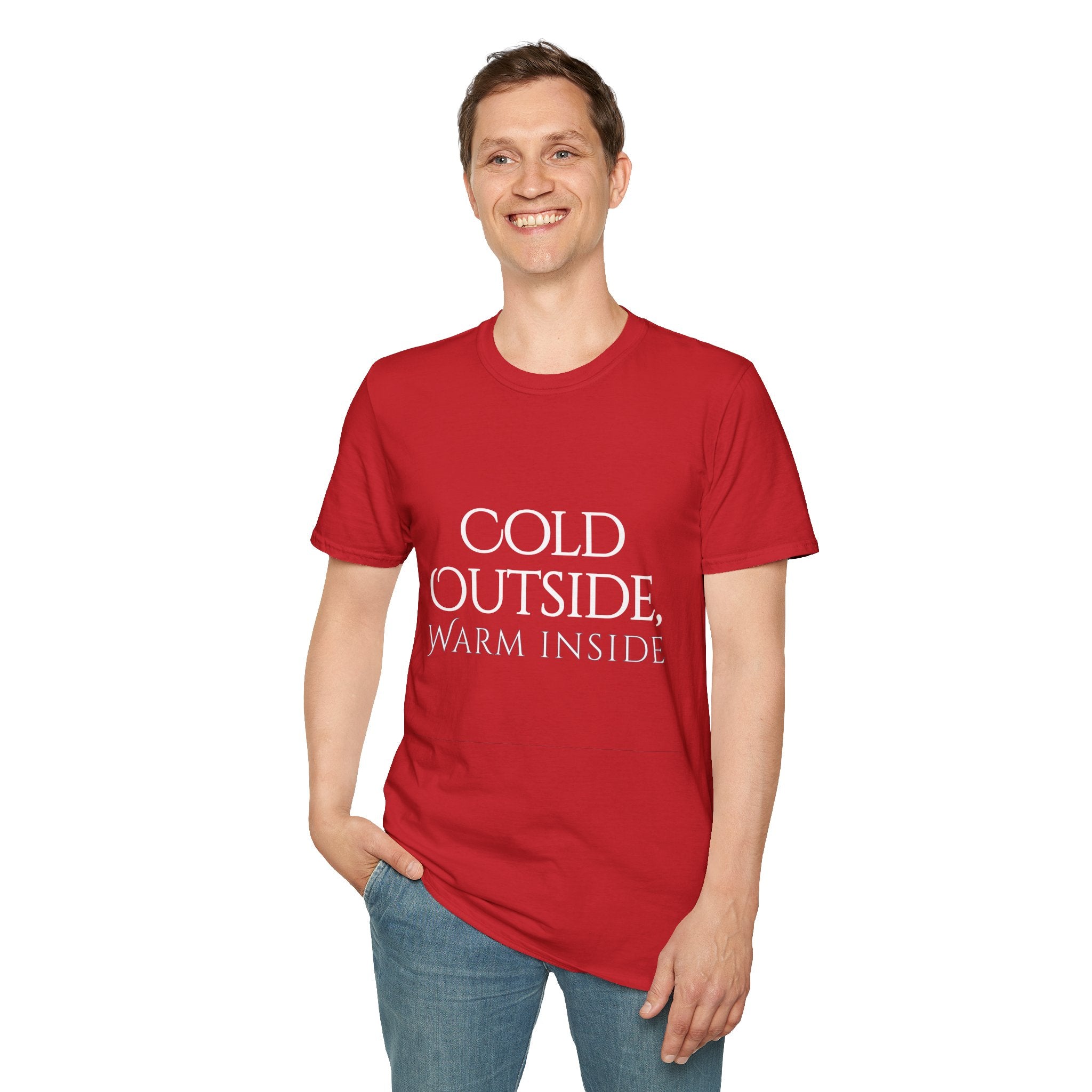 Winter Theme Minimalist Typography Graphic T-Shirt, Cold Outside, Warm Inside Tee