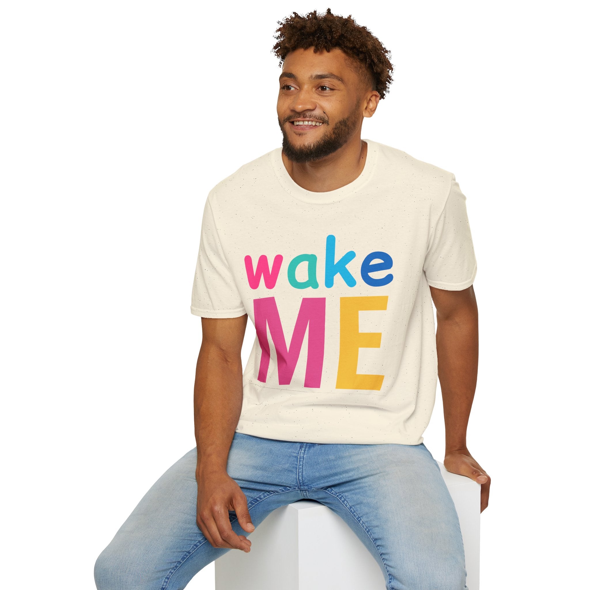 Colorful Theme Typography T-Shirt, Wake Me Graphic Tee