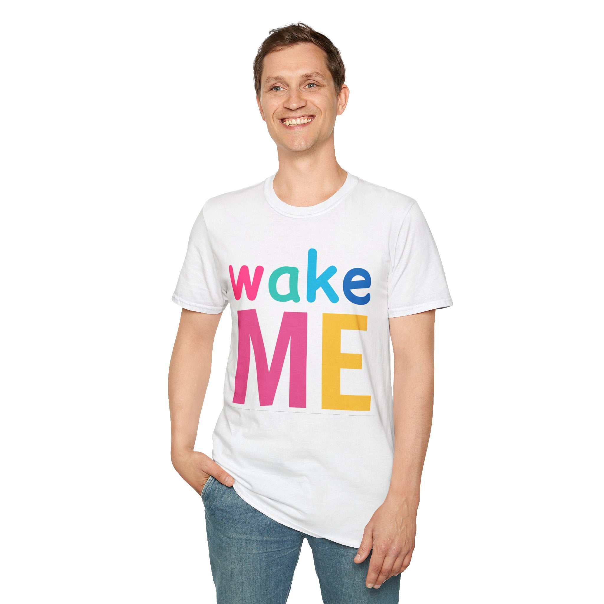 Colorful Theme Typography T-Shirt, Wake Me Graphic Tee