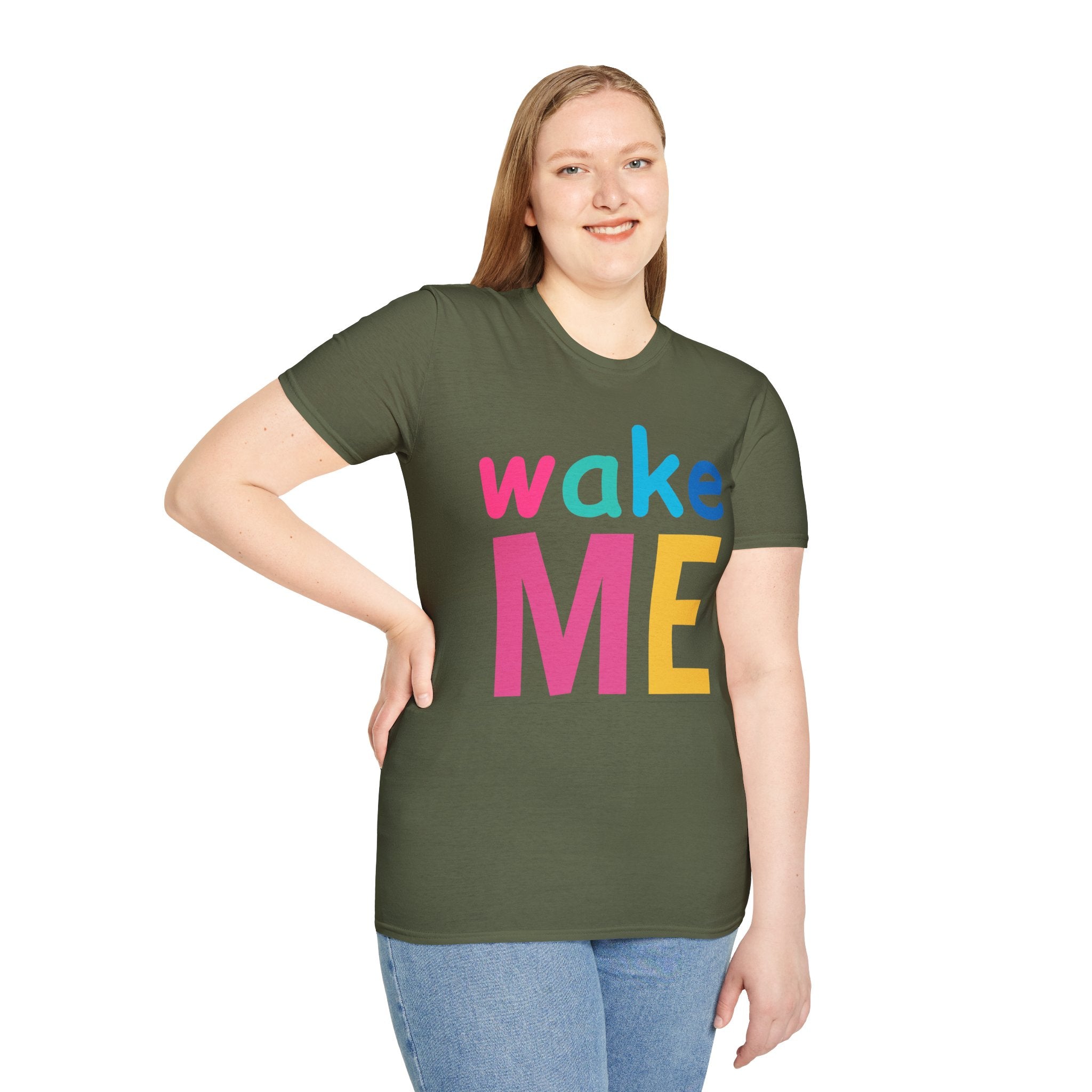 Colorful Theme Typography T-Shirt, Wake Me Graphic Tee