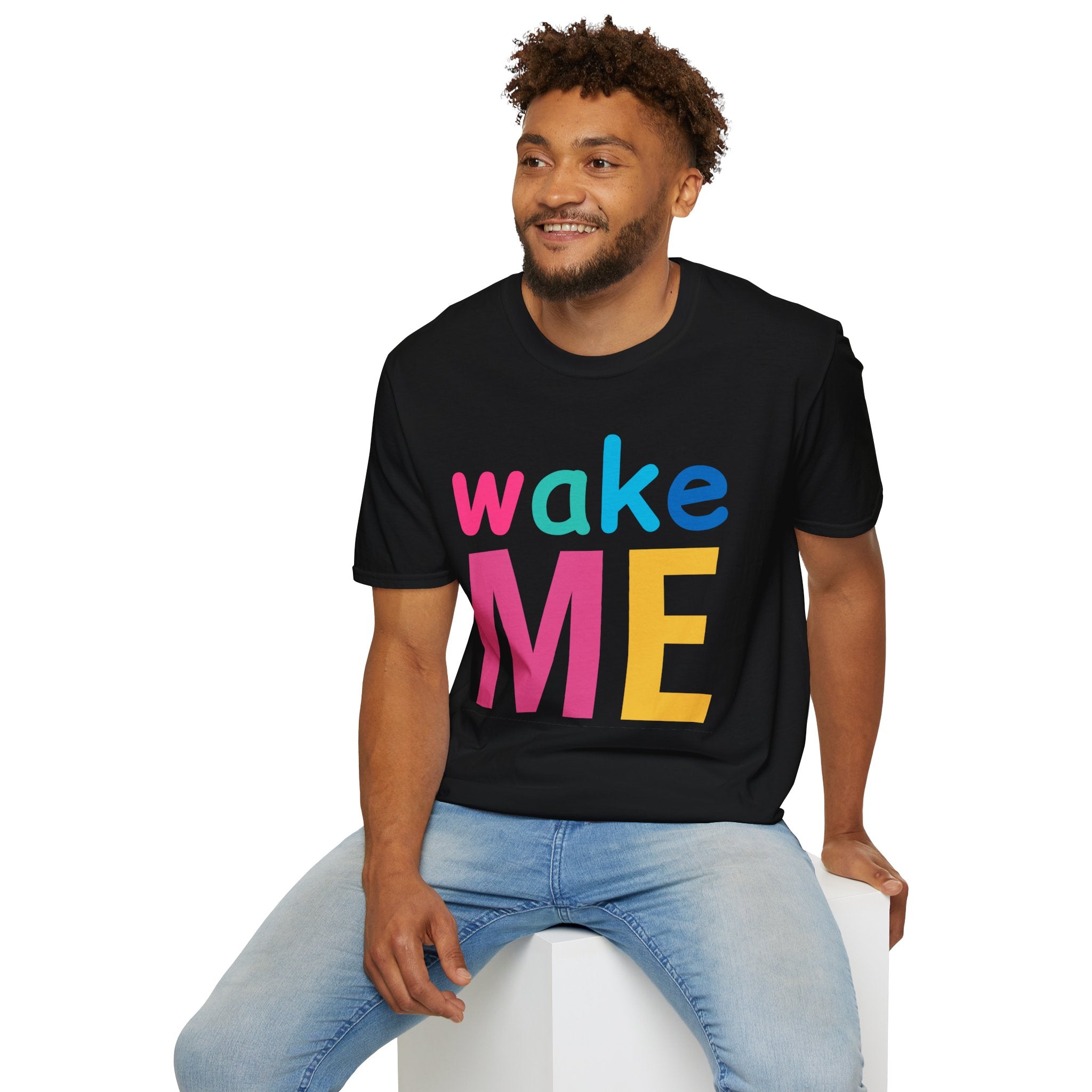 Colorful Theme Typography T-Shirt, Wake Me Graphic Tee