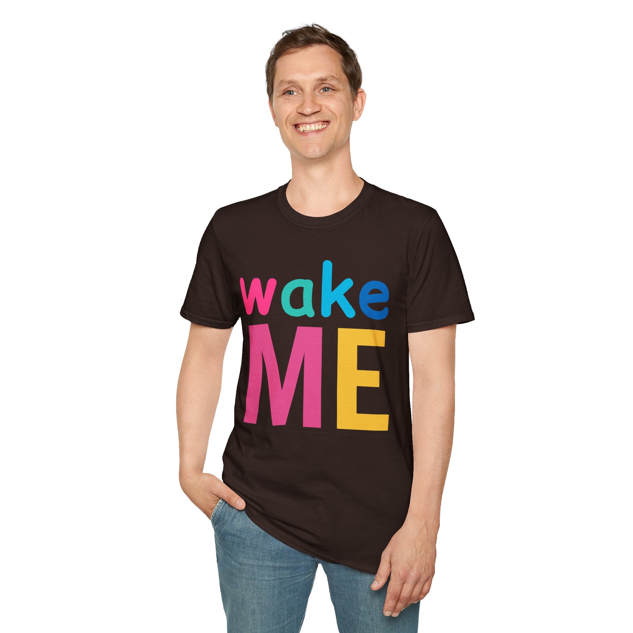 Colorful Theme Typography T-Shirt, Wake Me Graphic Tee
