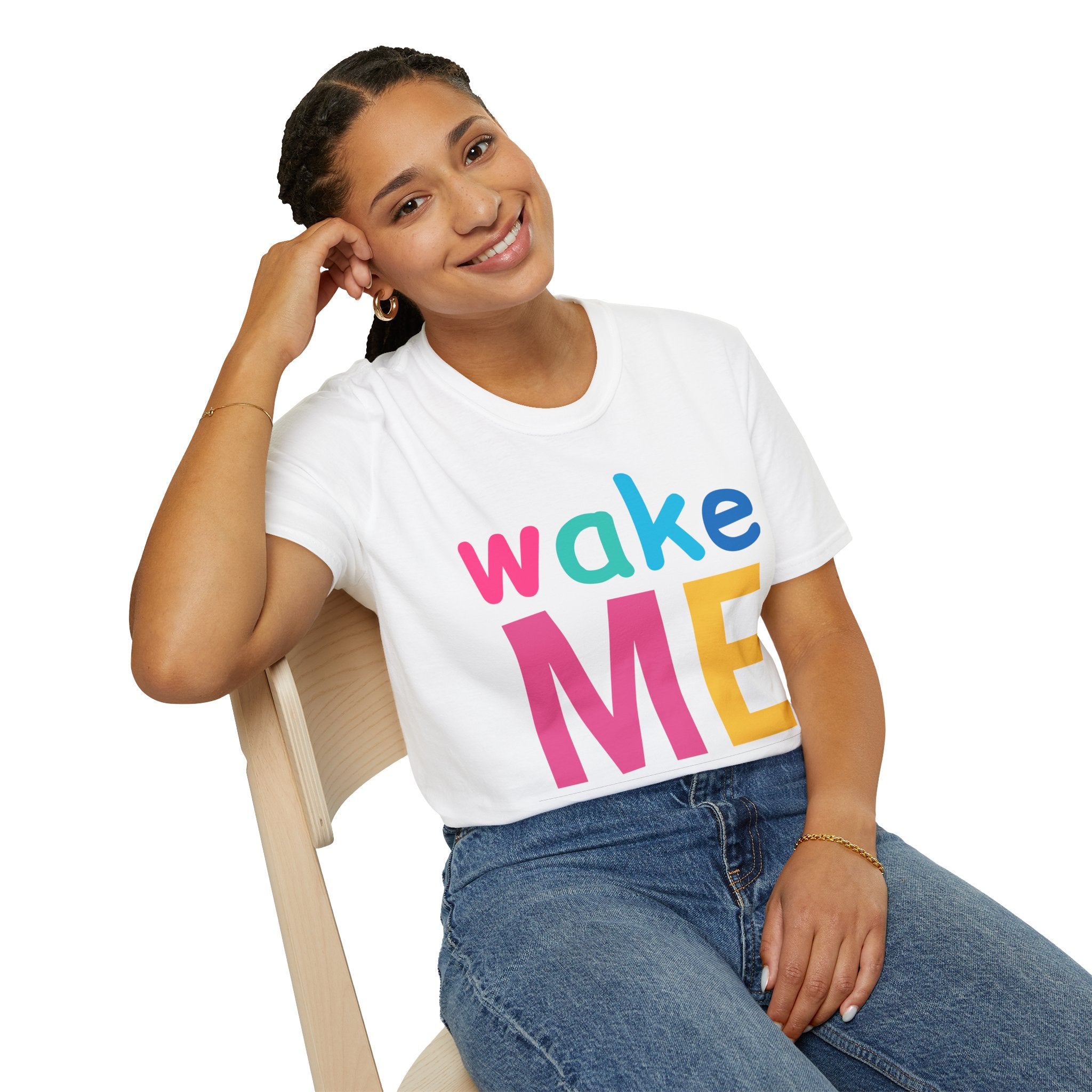 Colorful Theme Typography T-Shirt, Wake Me Graphic Tee