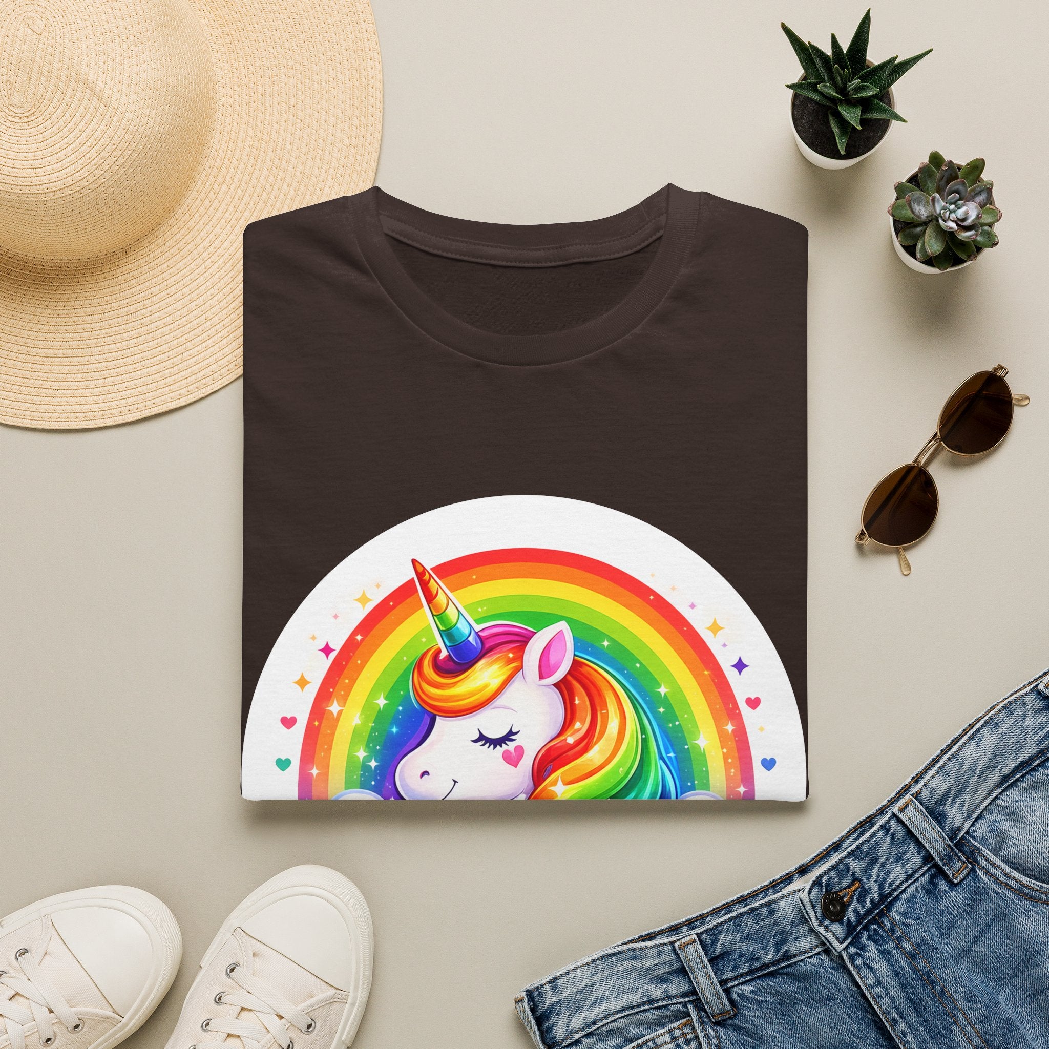 Pride Theme Graphic T-Shirt: Cute Colorful Unicorn with Rainbow Design