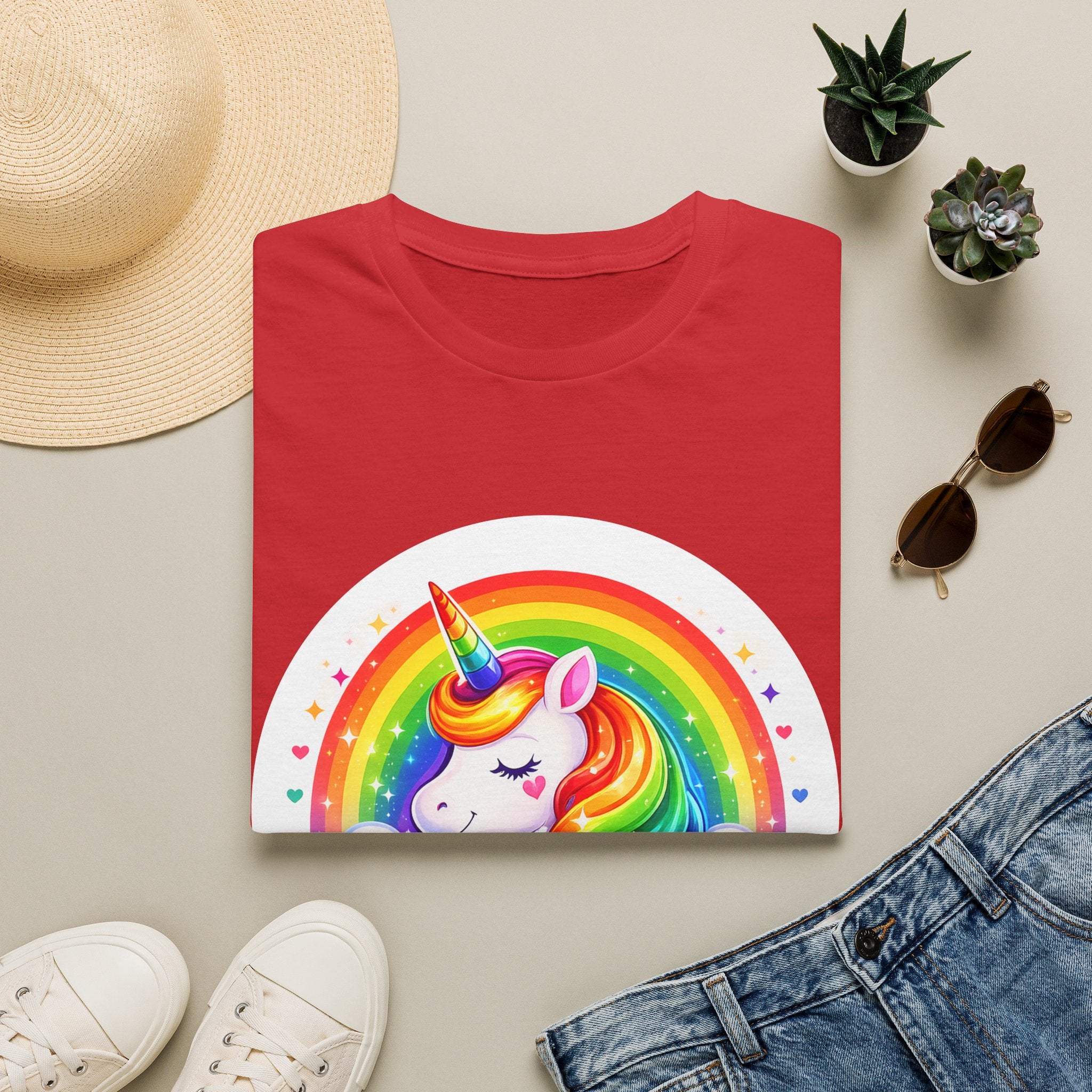 Pride Theme Graphic T-Shirt: Cute Colorful Unicorn with Rainbow Design