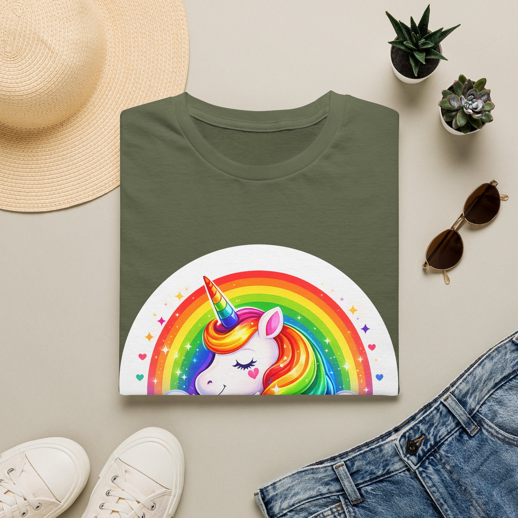 Pride Theme Graphic T-Shirt: Cute Colorful Unicorn with Rainbow Design