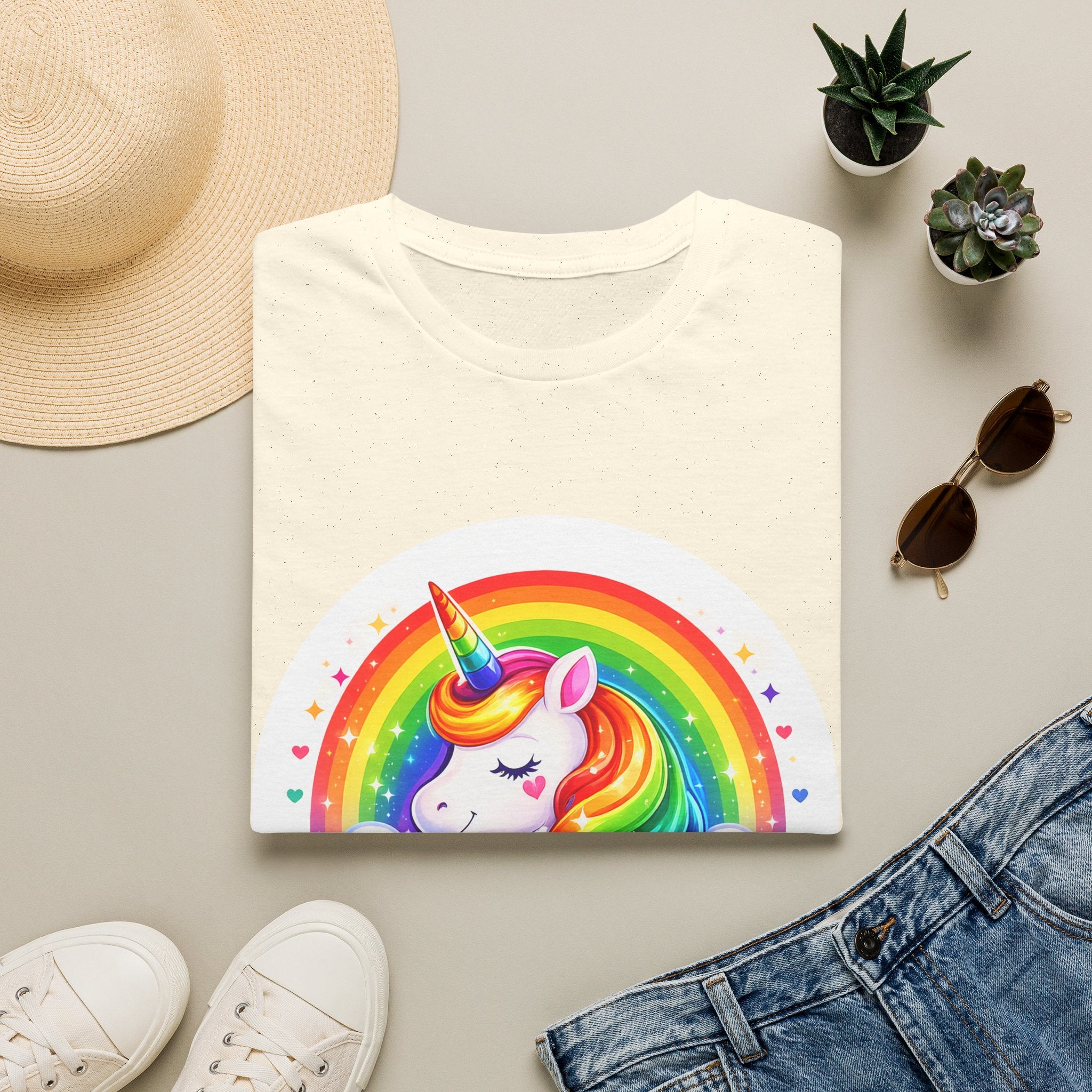 Pride Theme Graphic T-Shirt: Cute Colorful Unicorn with Rainbow Design