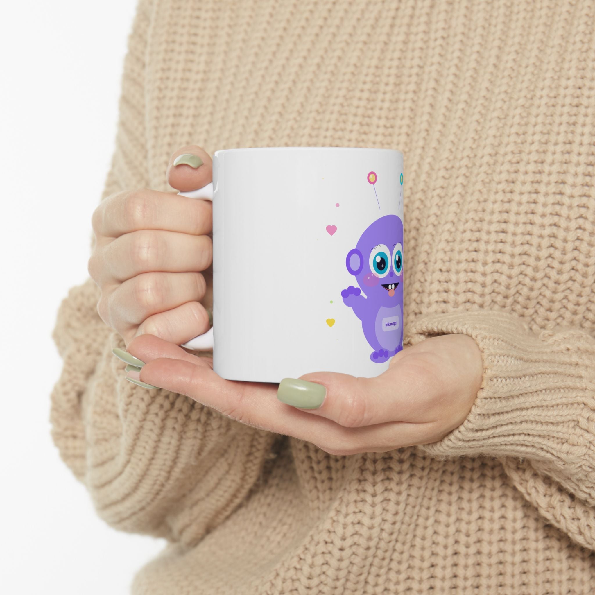 Cute Purple Baby Alien Ceramic Mug | Adorable Space Creature Coffee Cup