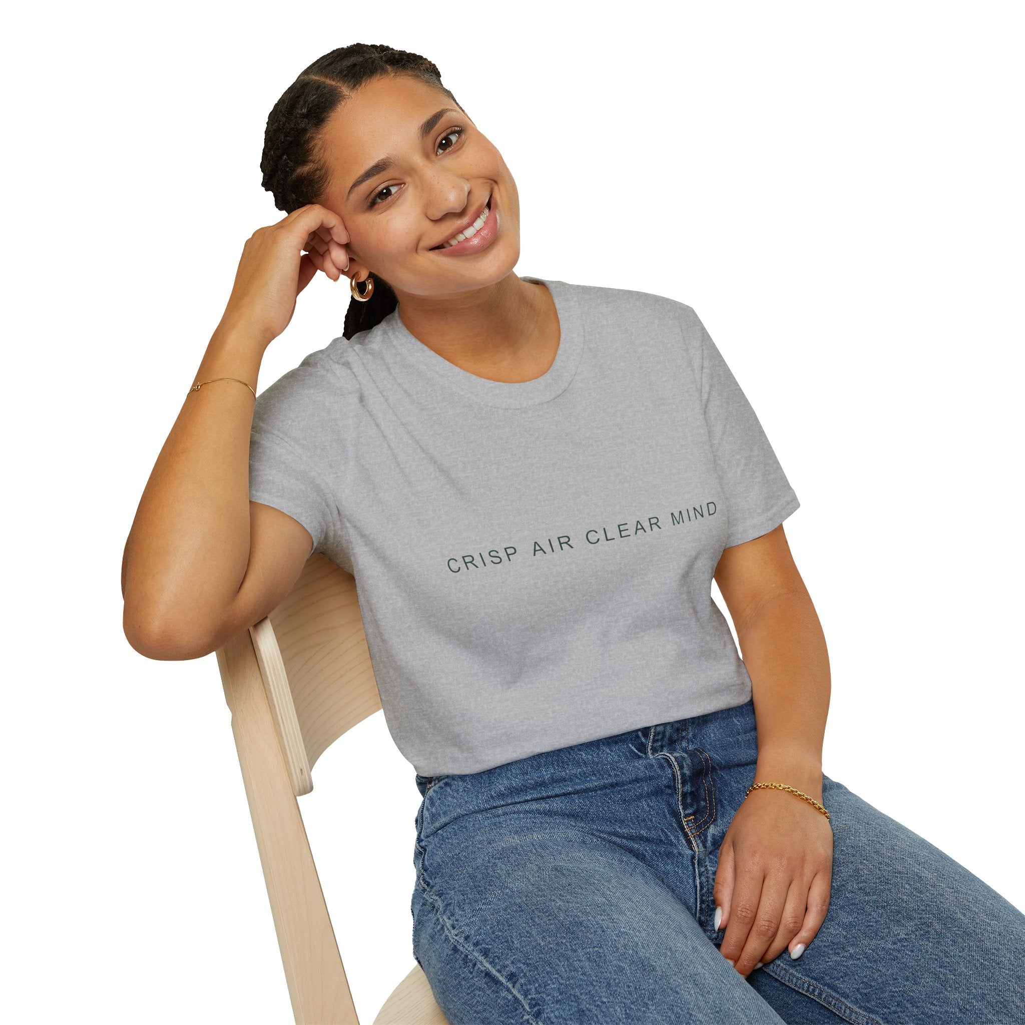 Fall Theme Minimalist Typography T-Shirt, Crisp Air Clear Mind Graphic Tee