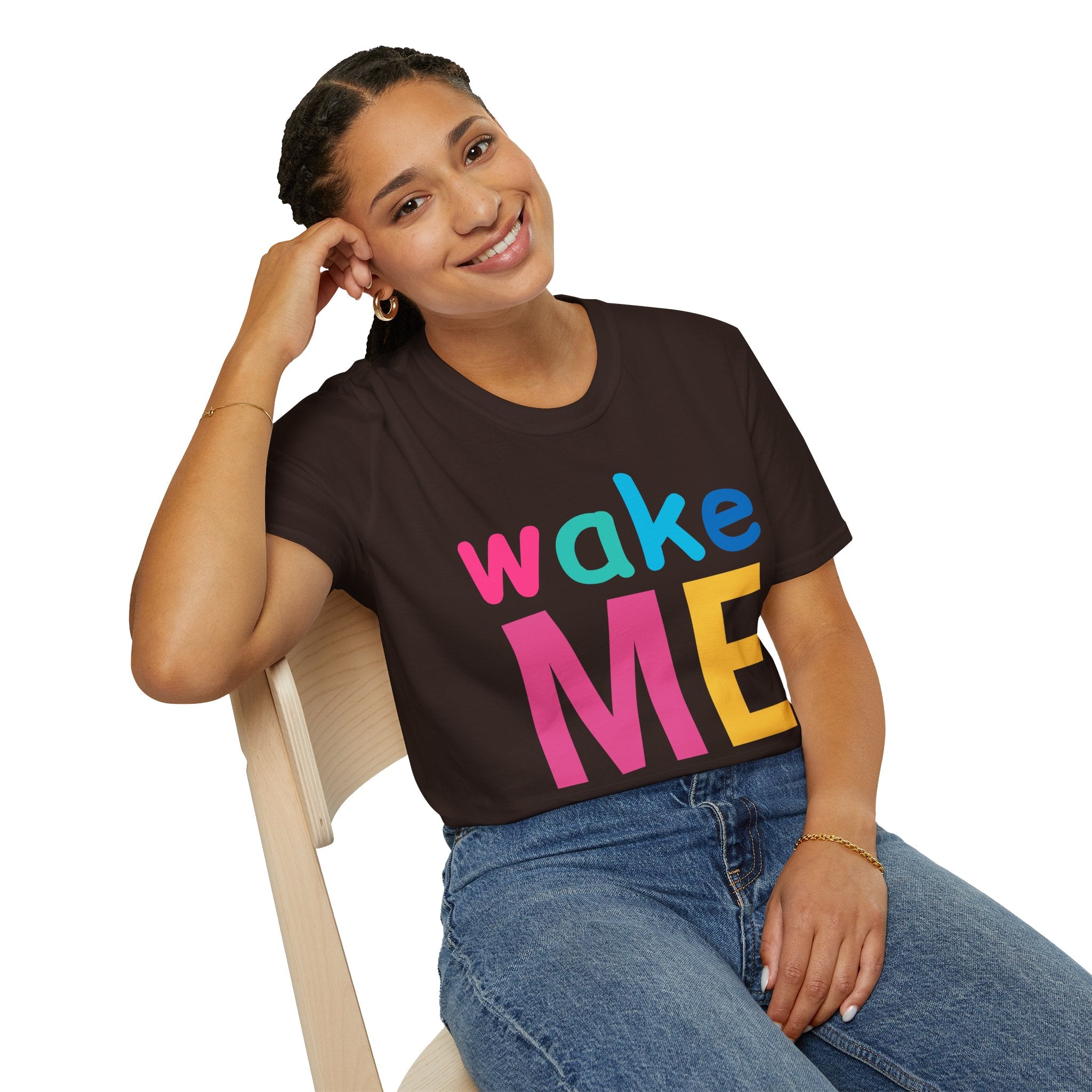 Colorful Theme Typography T-Shirt, Wake Me Graphic Tee