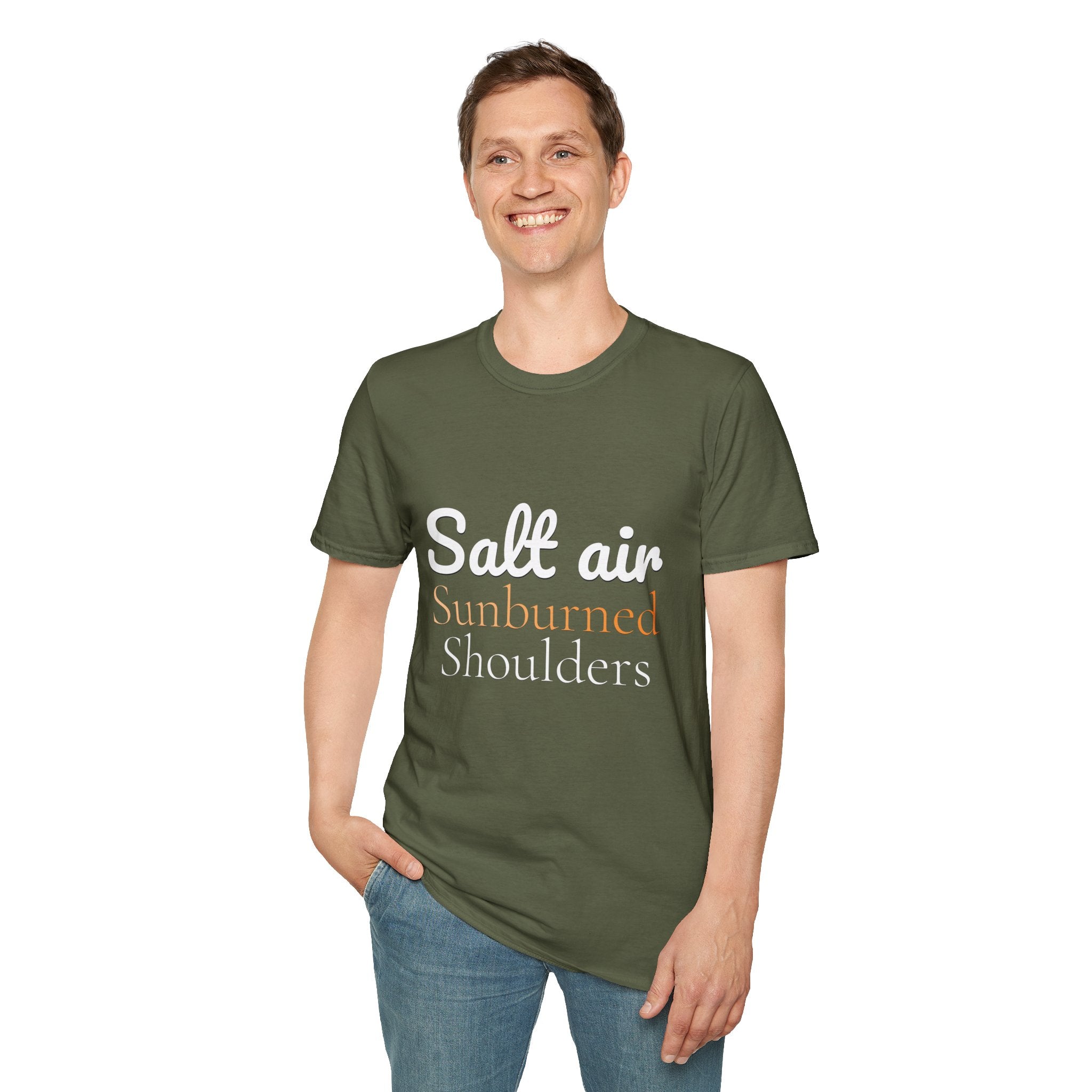 Summer Theme, Beach Quote Typography T-Shirt, Salt Air Sunburned Shoulders Tee