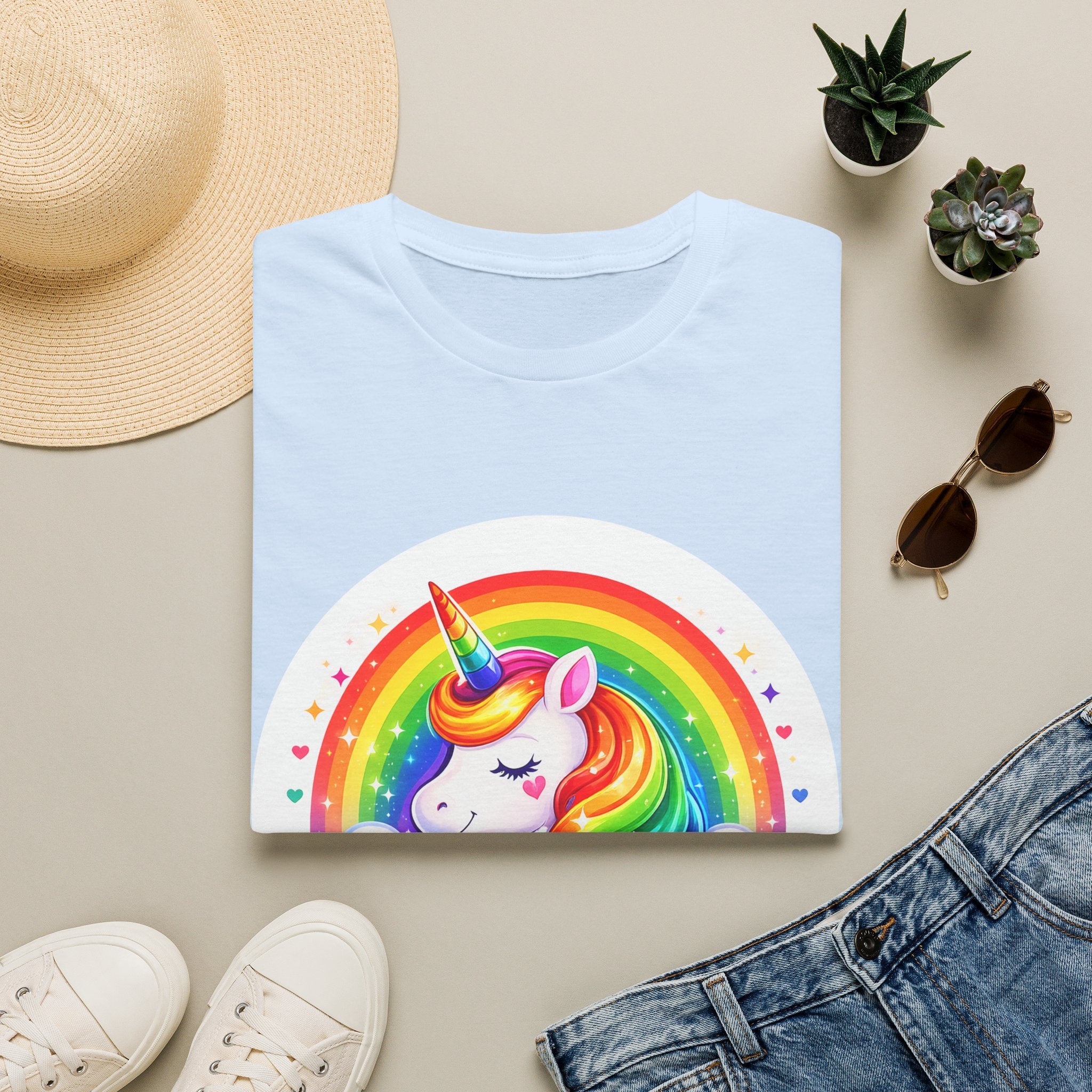 Pride Theme Graphic T-Shirt: Cute Colorful Unicorn with Rainbow Design