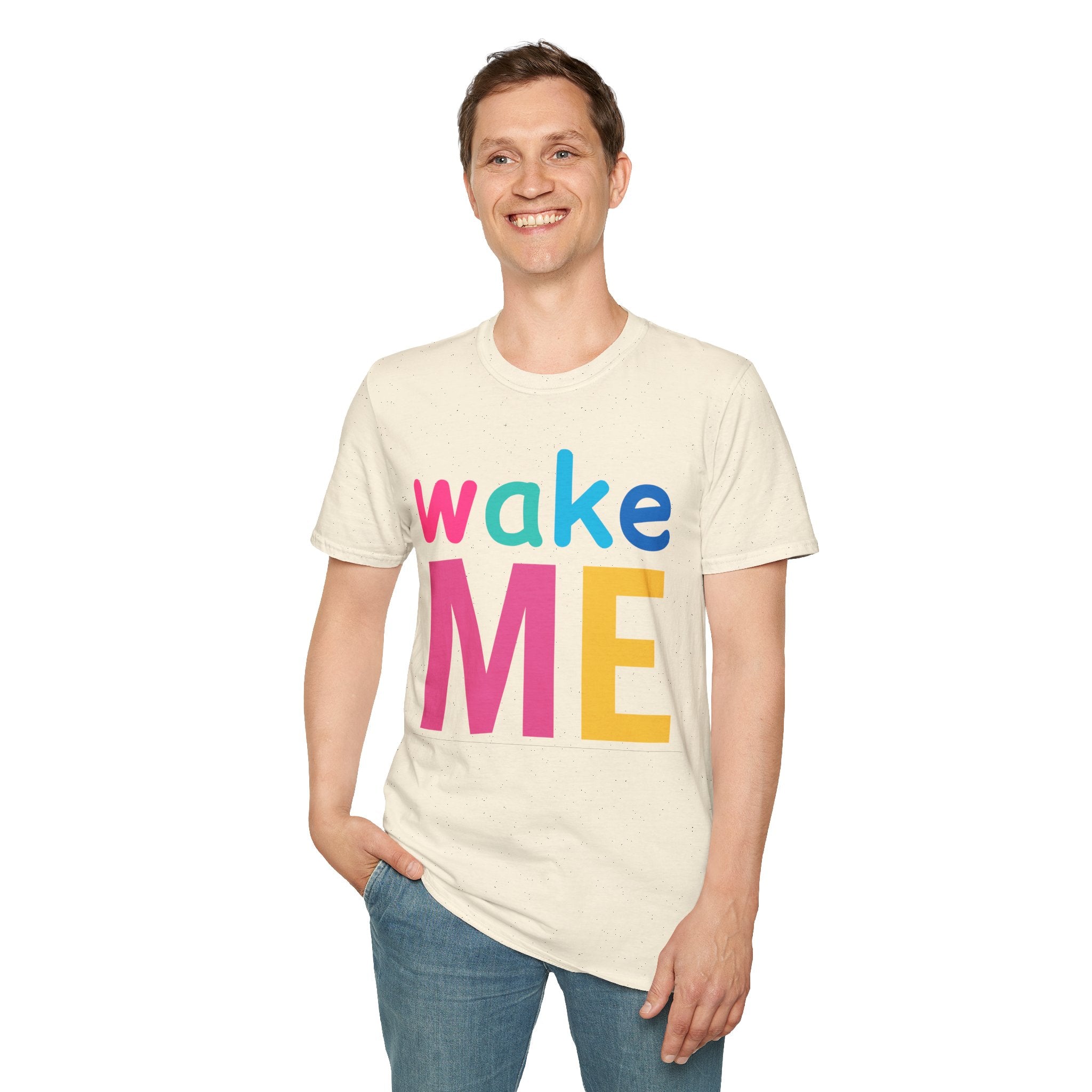 Colorful Theme Typography T-Shirt, Wake Me Graphic Tee