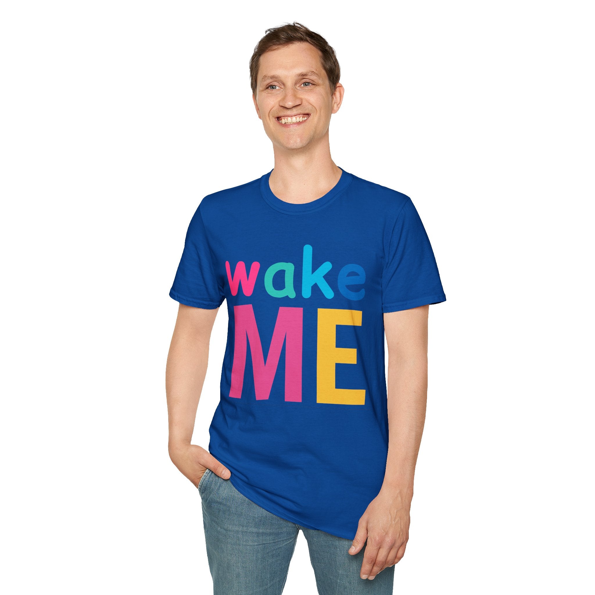 Colorful Theme Typography T-Shirt, Wake Me Graphic Tee