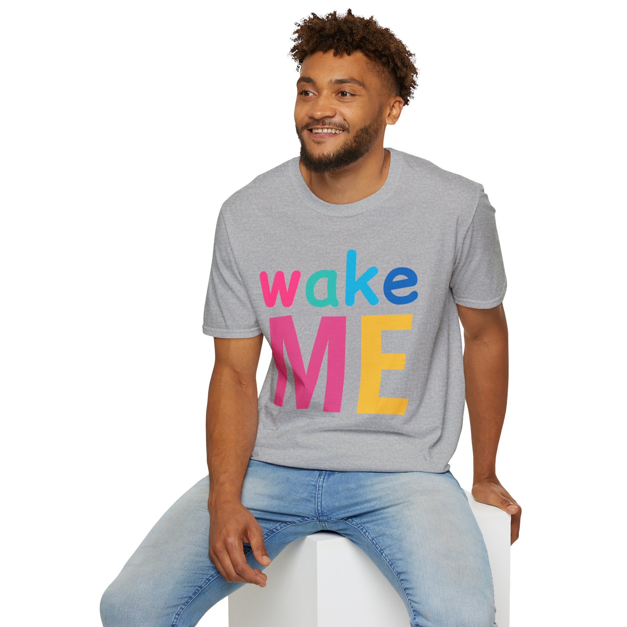 Colorful Theme Typography T-Shirt, Wake Me Graphic Tee