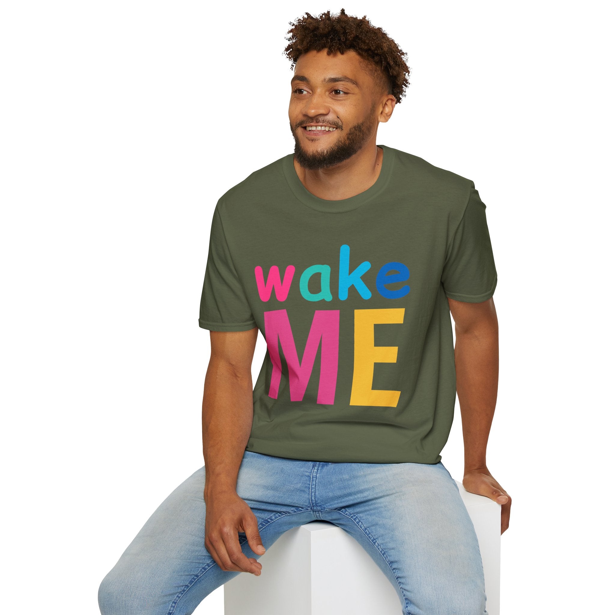 Colorful Theme Typography T-Shirt, Wake Me Graphic Tee