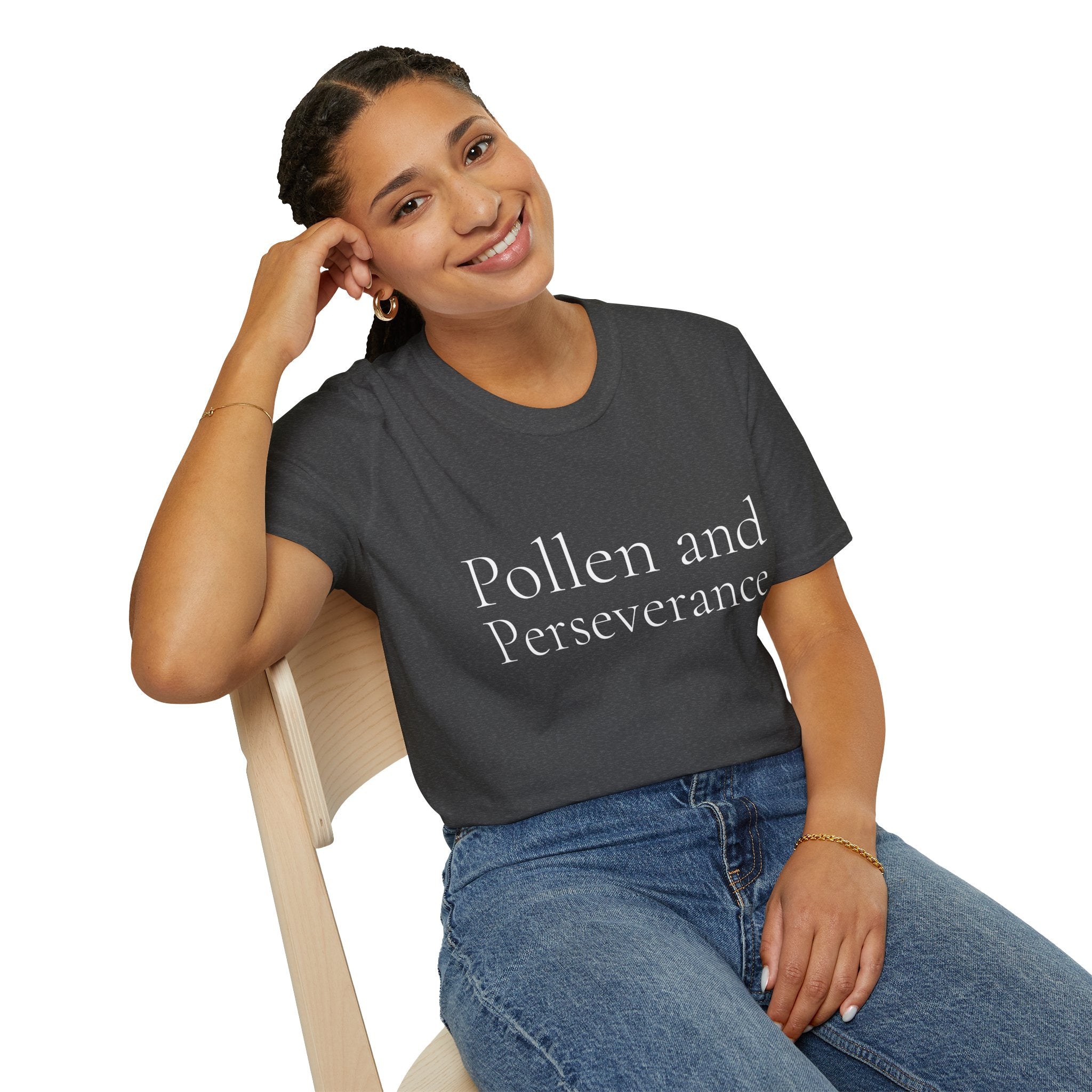 Spring Theme Typography T-Shirt, Pollen and Perseverance Nature Graphic Tee
