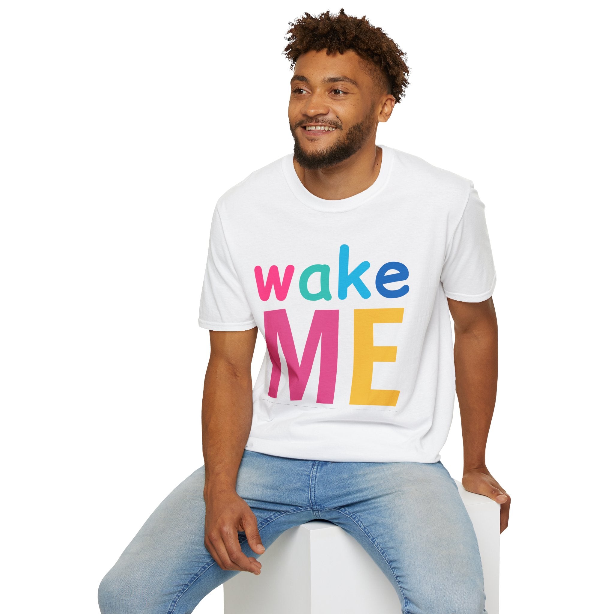 Colorful Theme Typography T-Shirt, Wake Me Graphic Tee