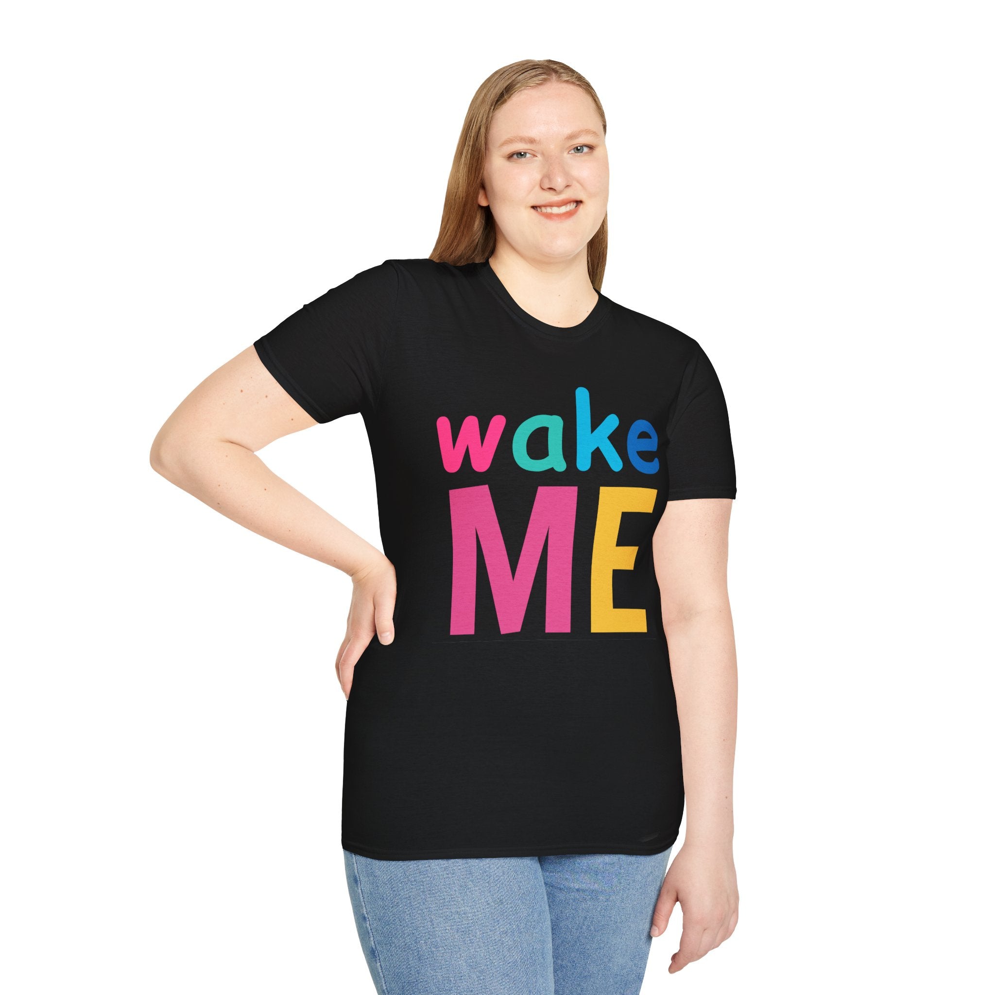 Colorful Theme Typography T-Shirt, Wake Me Graphic Tee