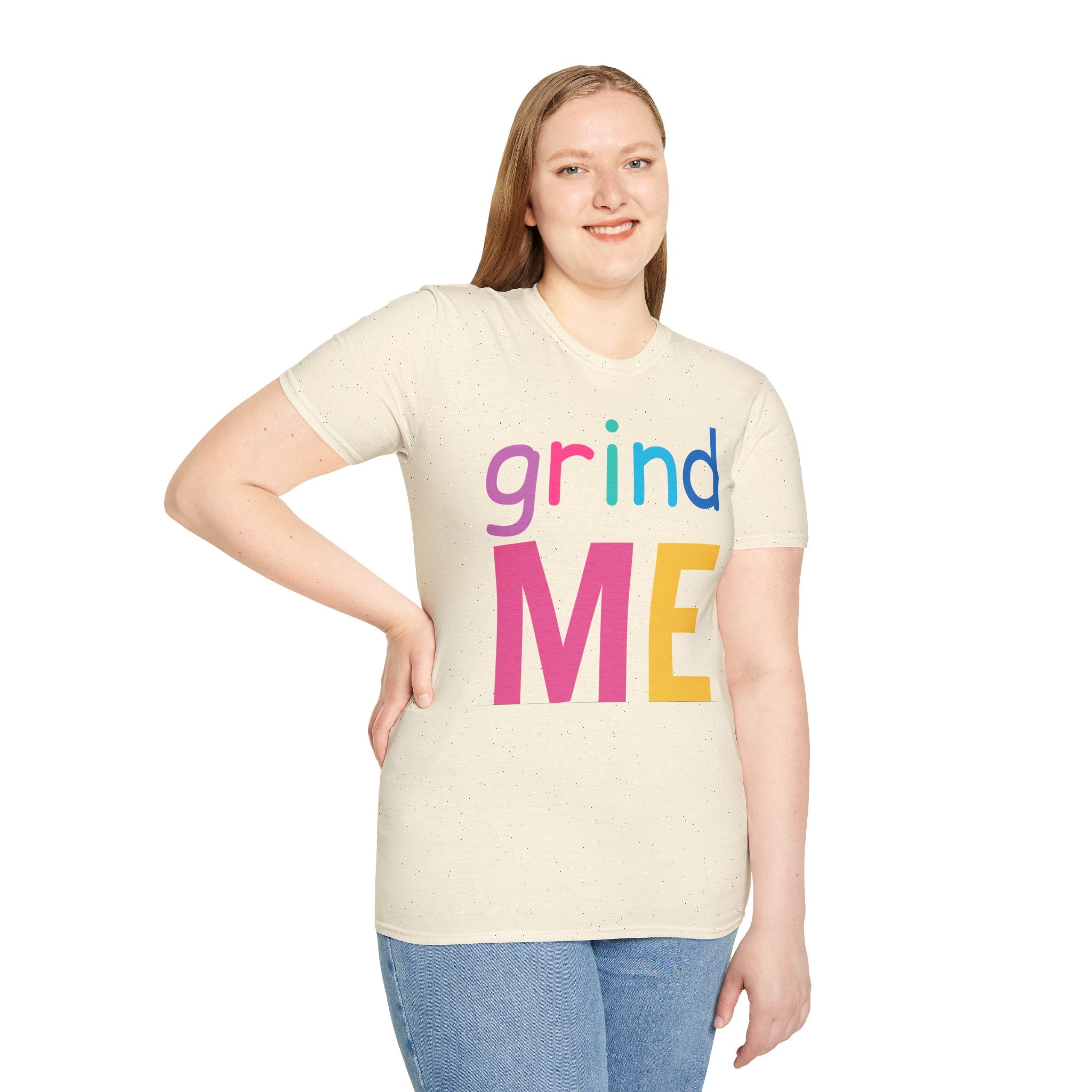 Colorful Theme Typography T-Shirt,  Grind Me Graphic T-Shirt