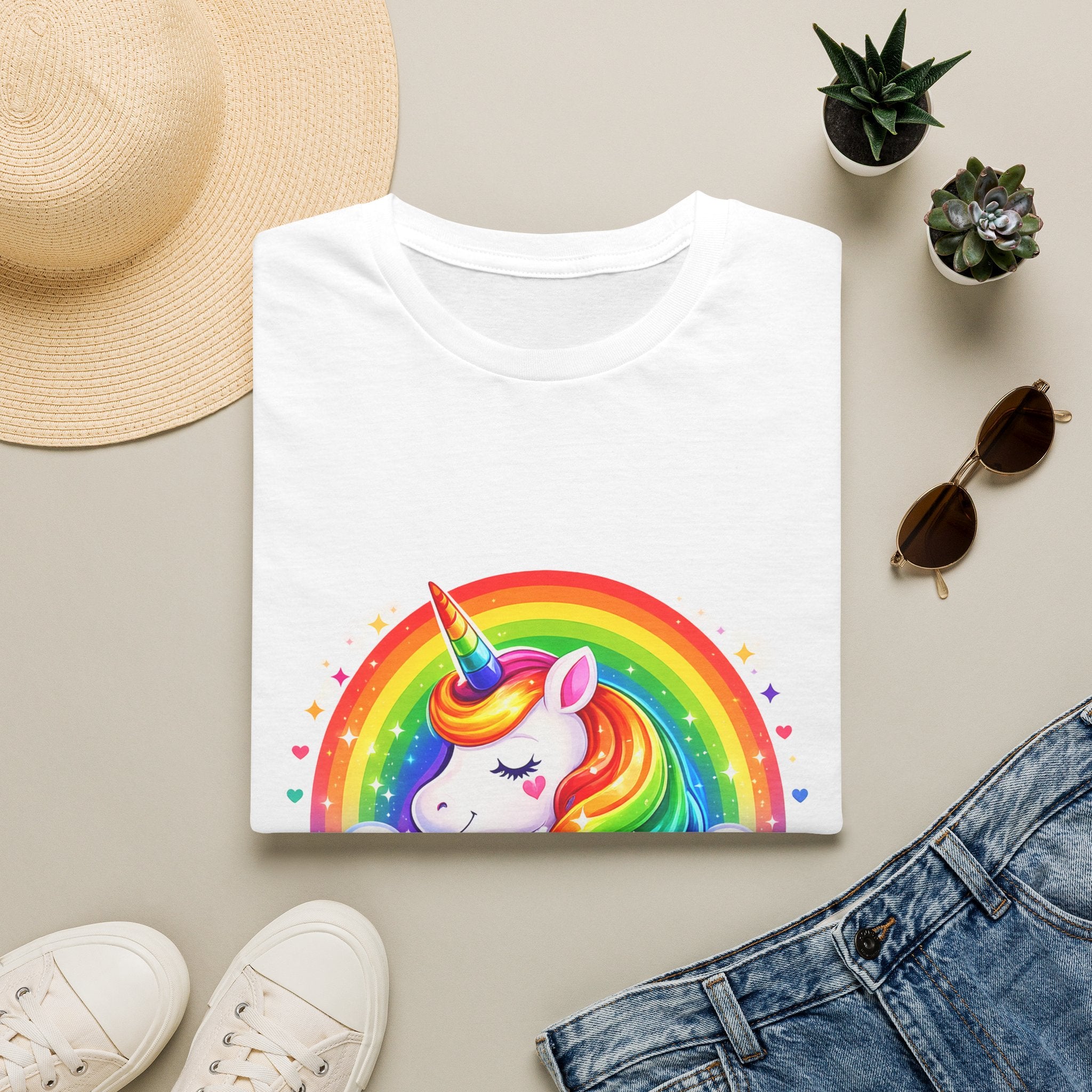 Pride Theme Graphic T-Shirt: Cute Colorful Unicorn with Rainbow Design