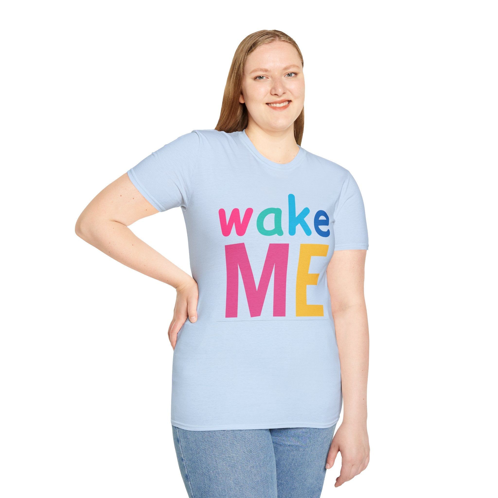 Colorful Theme Typography T-Shirt, Wake Me Graphic Tee
