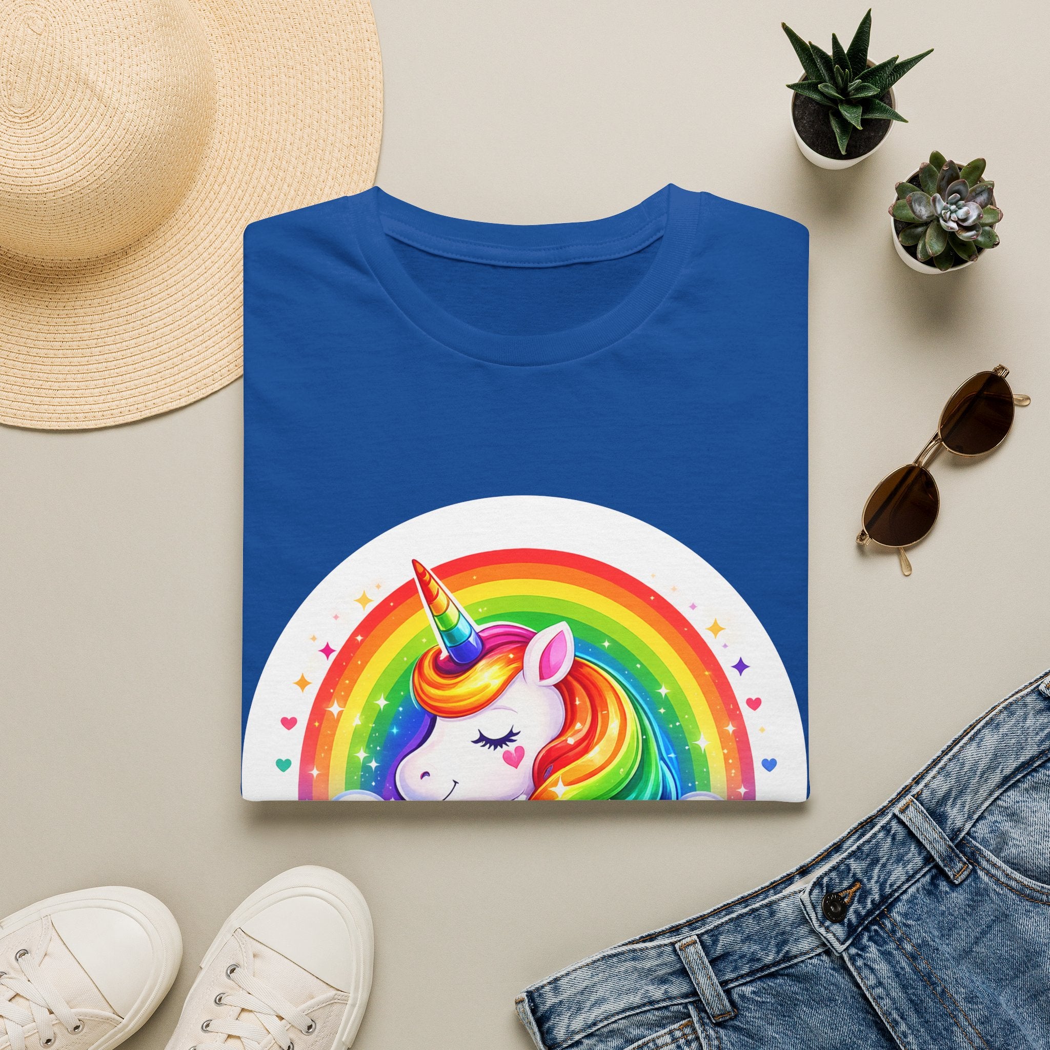 Pride Theme Graphic T-Shirt: Cute Colorful Unicorn with Rainbow Design