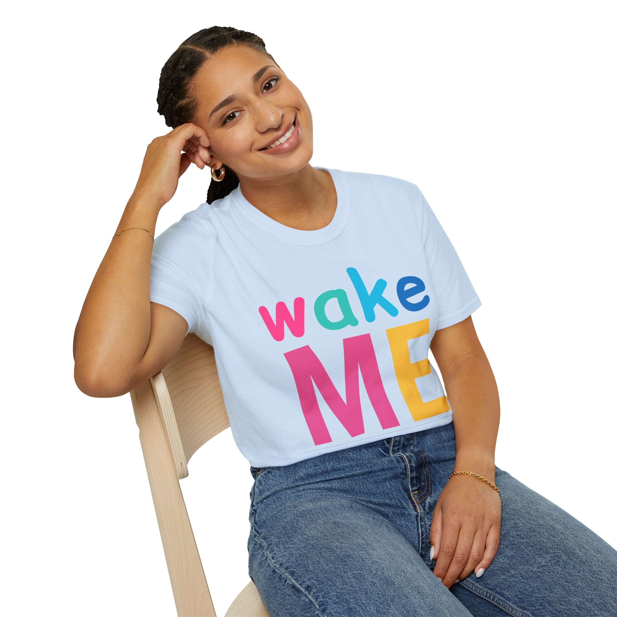 Colorful Theme Typography T-Shirt, Wake Me Graphic Tee