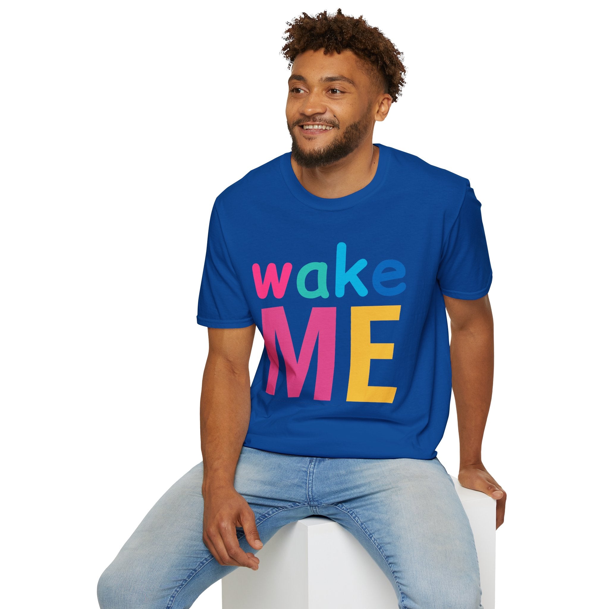 Colorful Theme Typography T-Shirt, Wake Me Graphic Tee