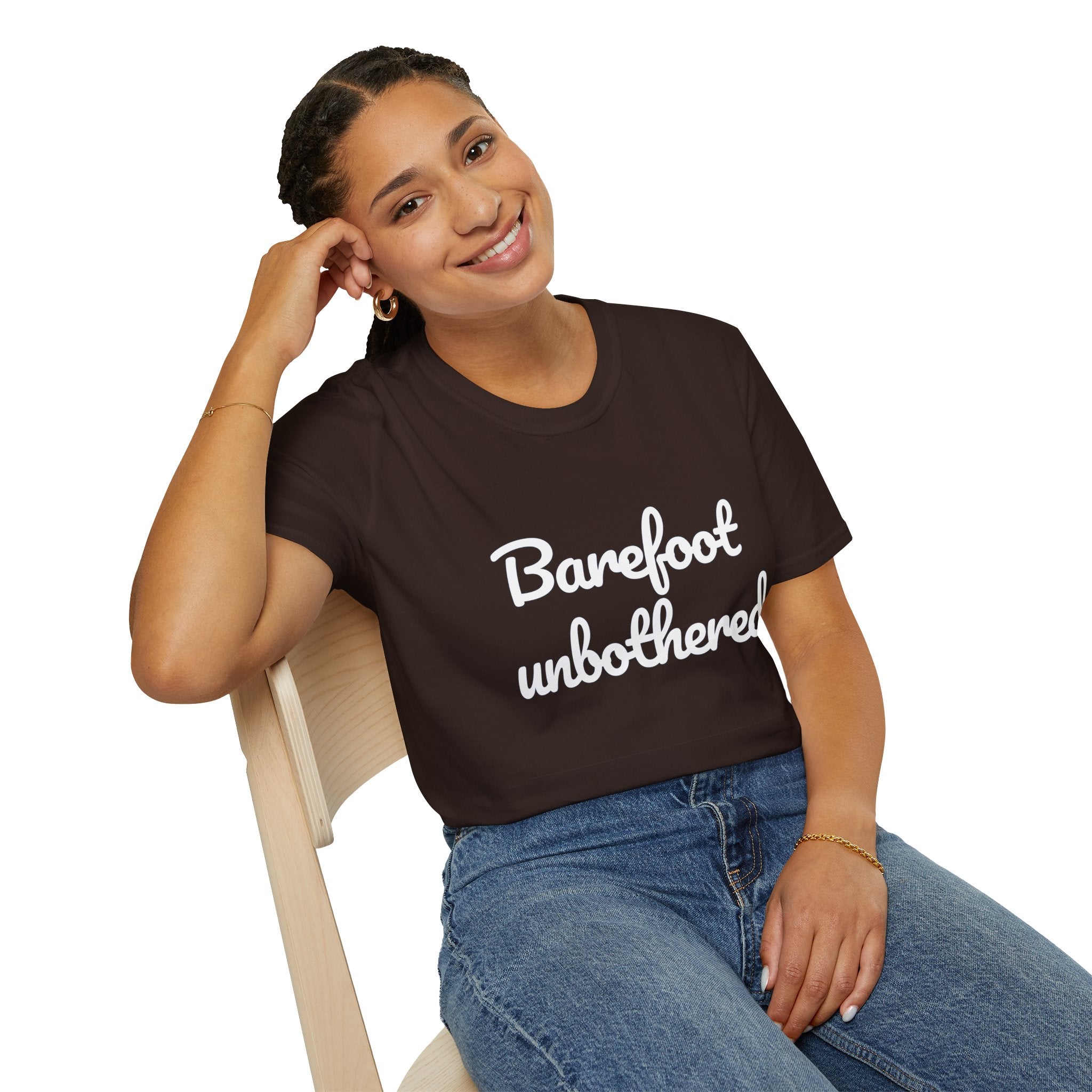 Summer Theme Minimalist Typography T-Shirt, Barefoot Unbothered Tee