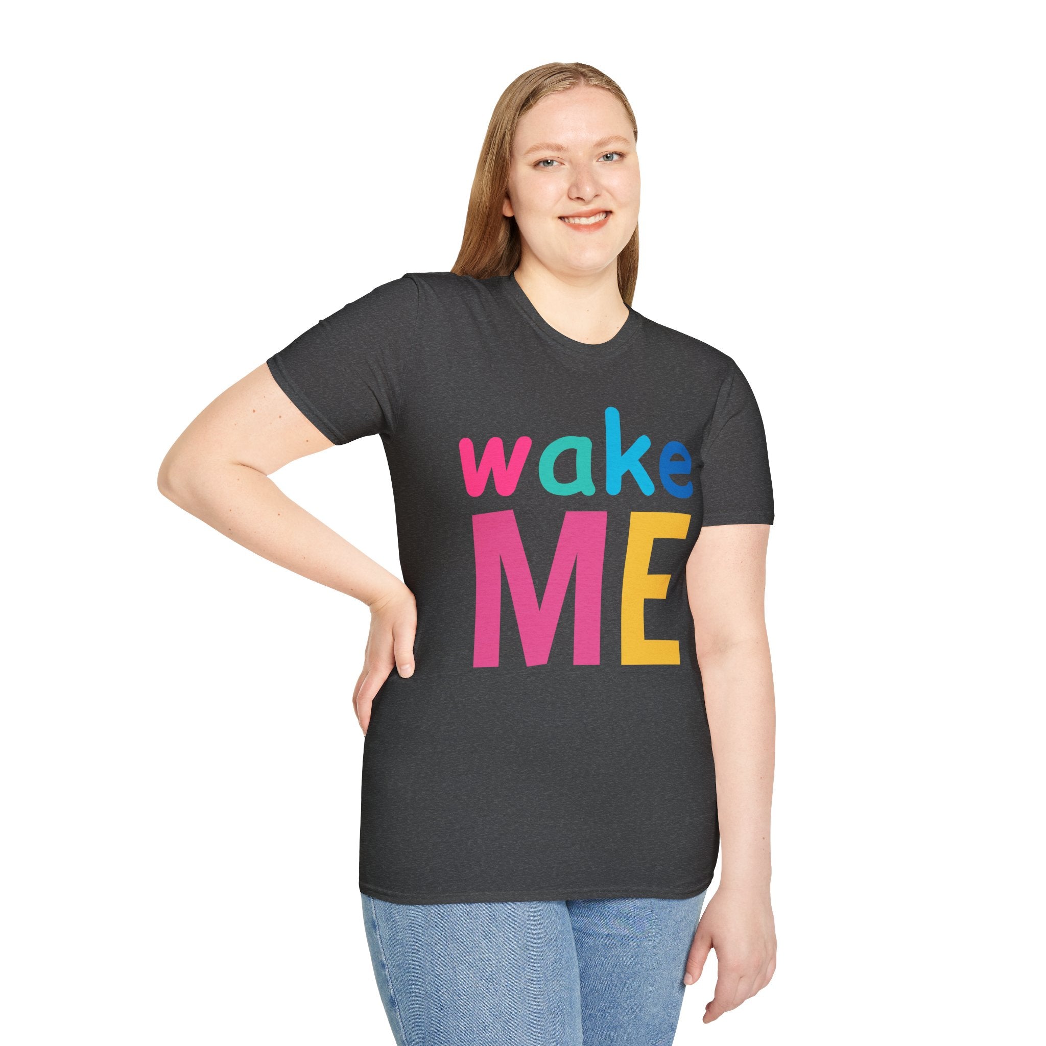 Colorful Theme Typography T-Shirt, Wake Me Graphic Tee