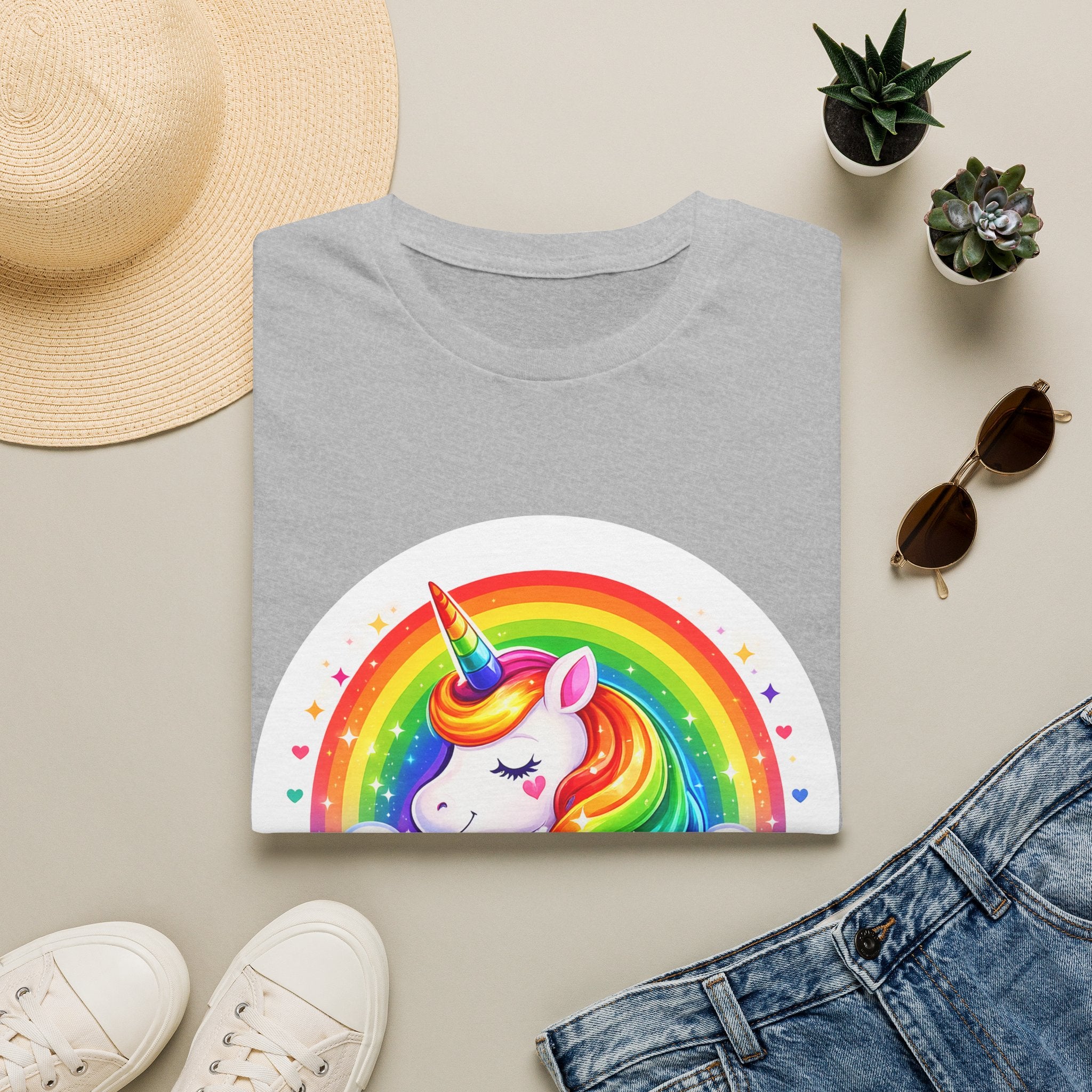 Pride Theme Graphic T-Shirt: Cute Colorful Unicorn with Rainbow Design