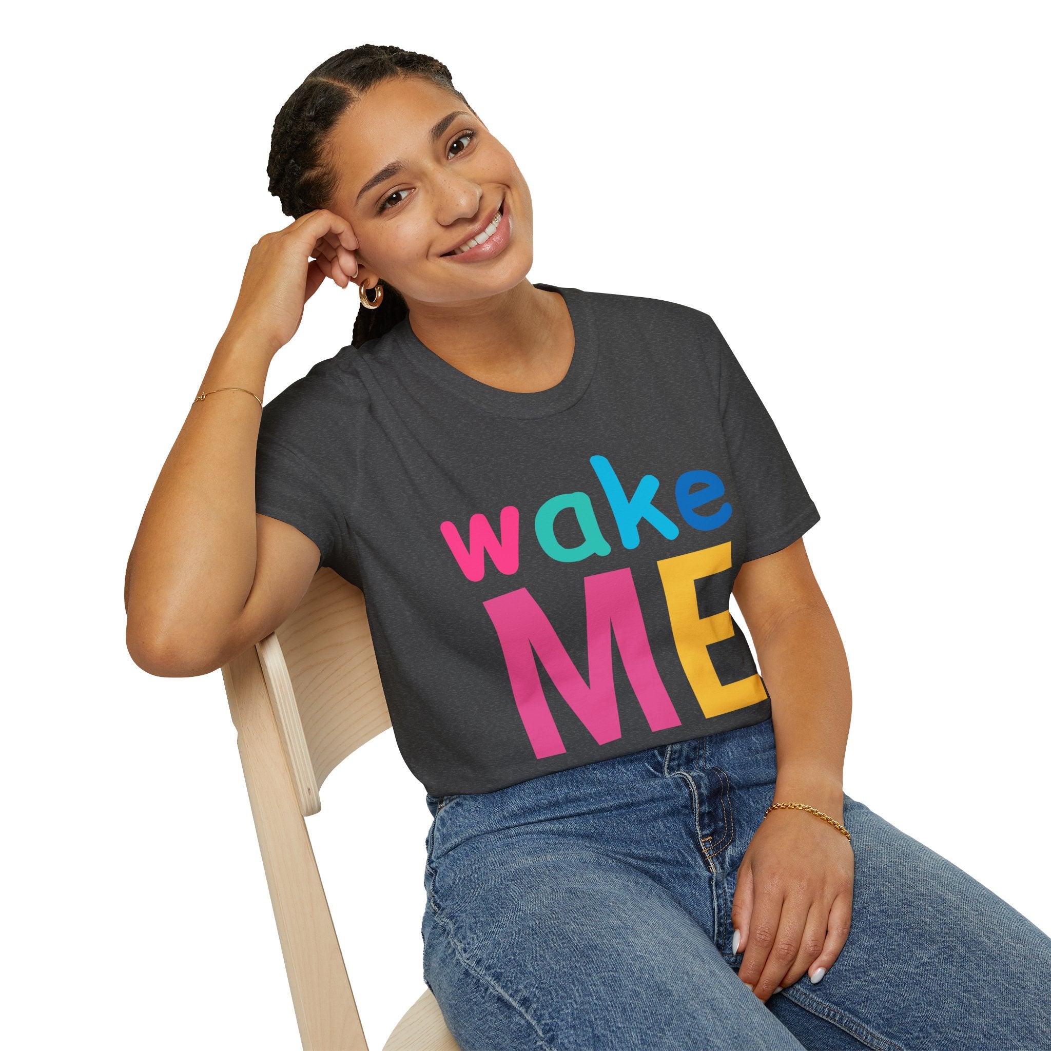 Colorful Theme Typography T-Shirt, Wake Me Graphic Tee