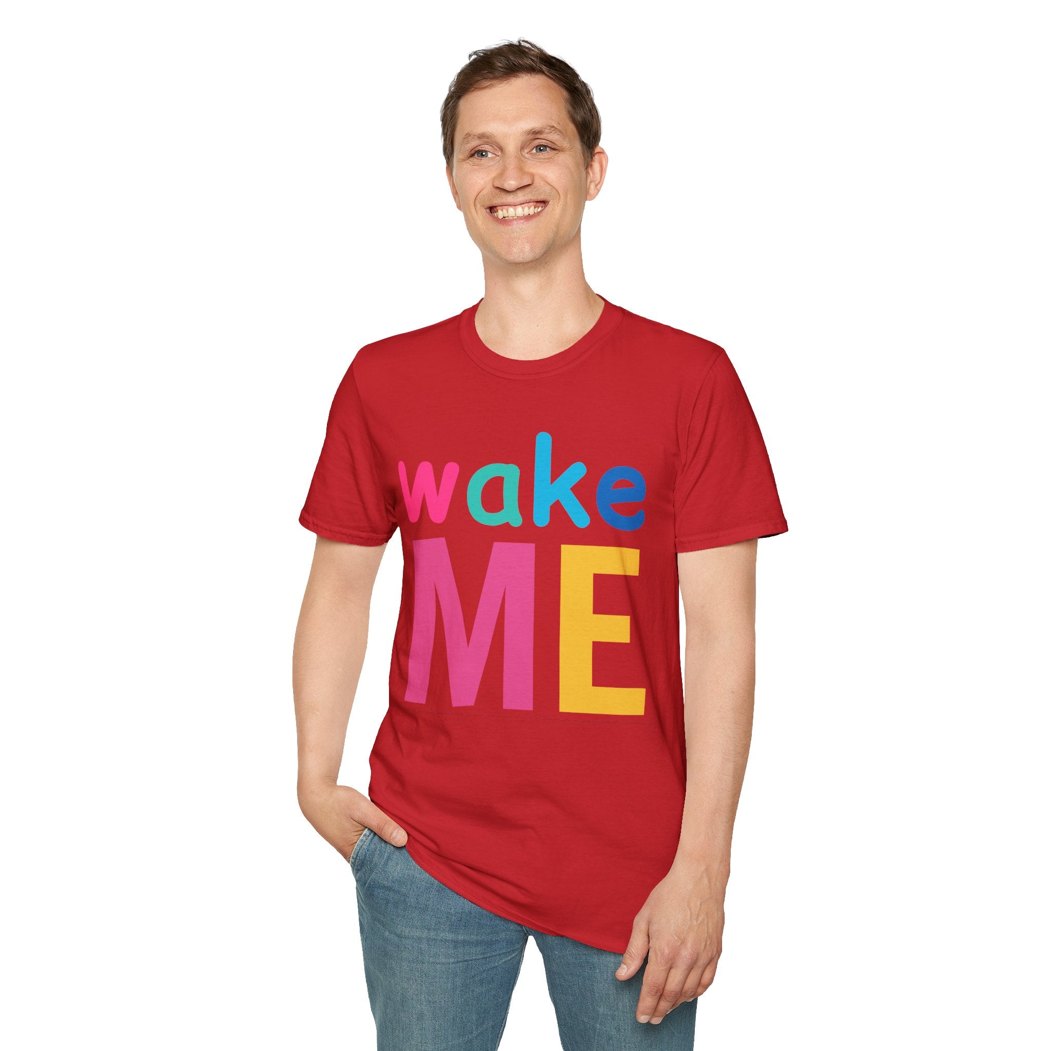 Colorful Theme Typography T-Shirt, Wake Me Graphic Tee