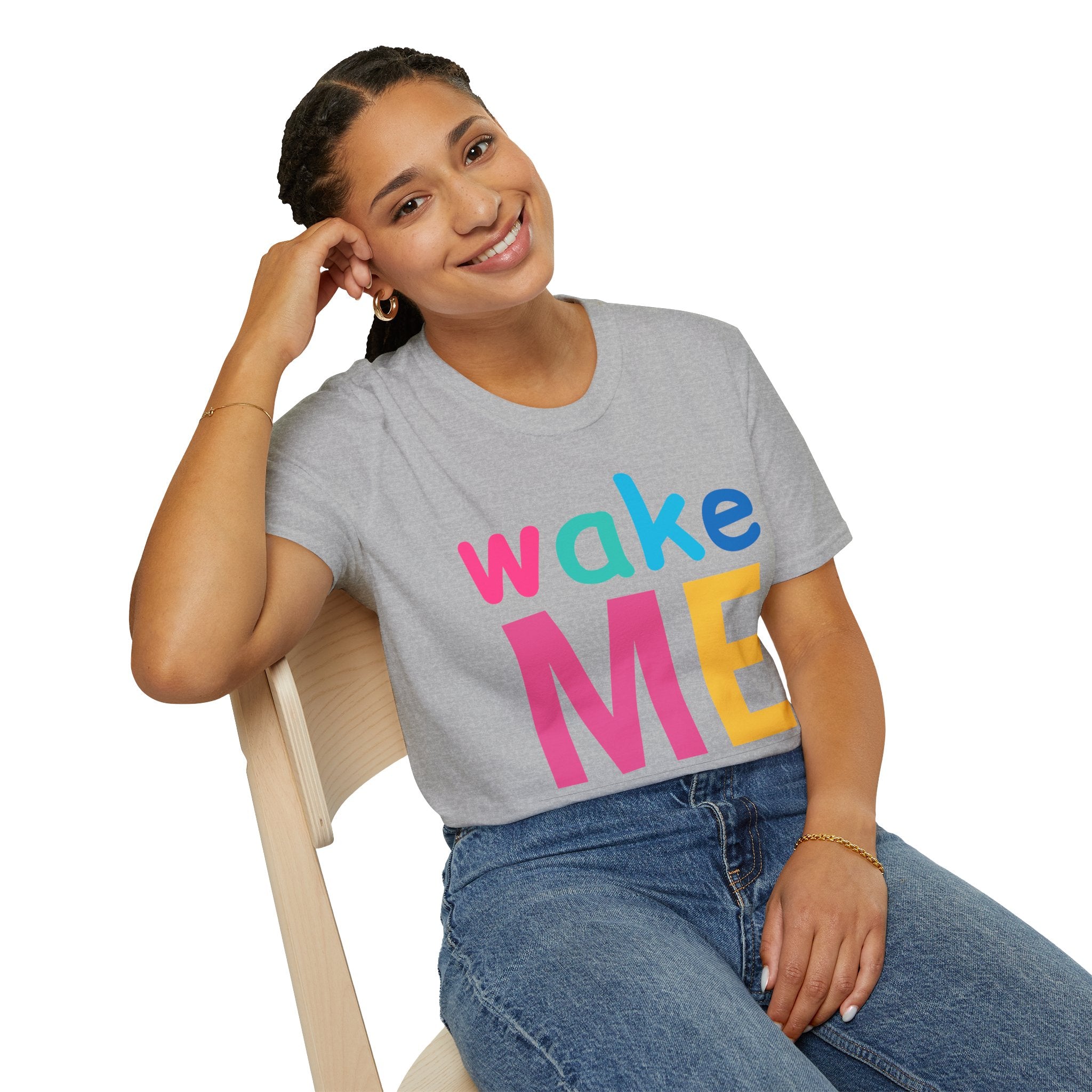 Colorful Theme Typography T-Shirt, Wake Me Graphic Tee