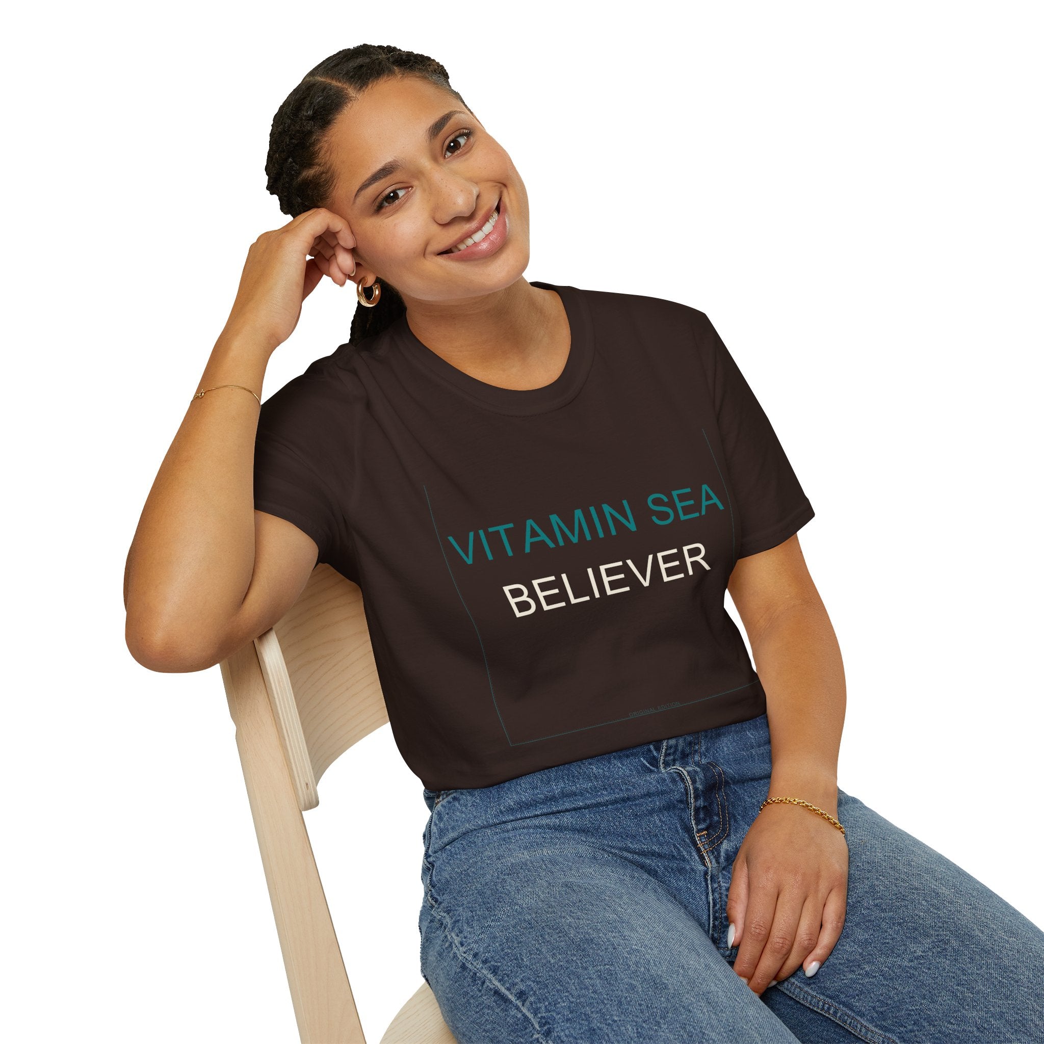 Summer Theme Minimalist Typography T-Shirt, Vitamin Sea Believer Tee