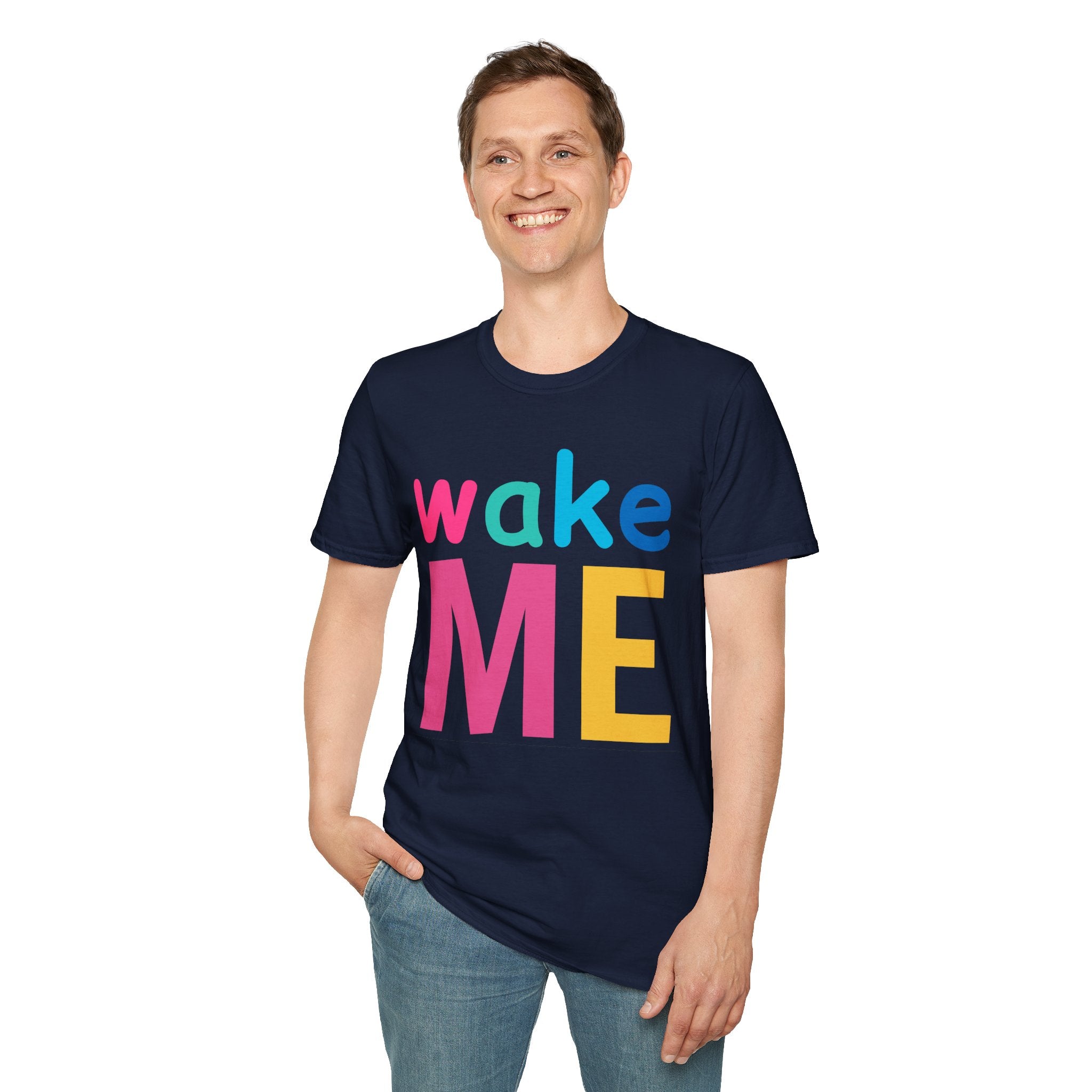 Colorful Theme Typography T-Shirt, Wake Me Graphic Tee