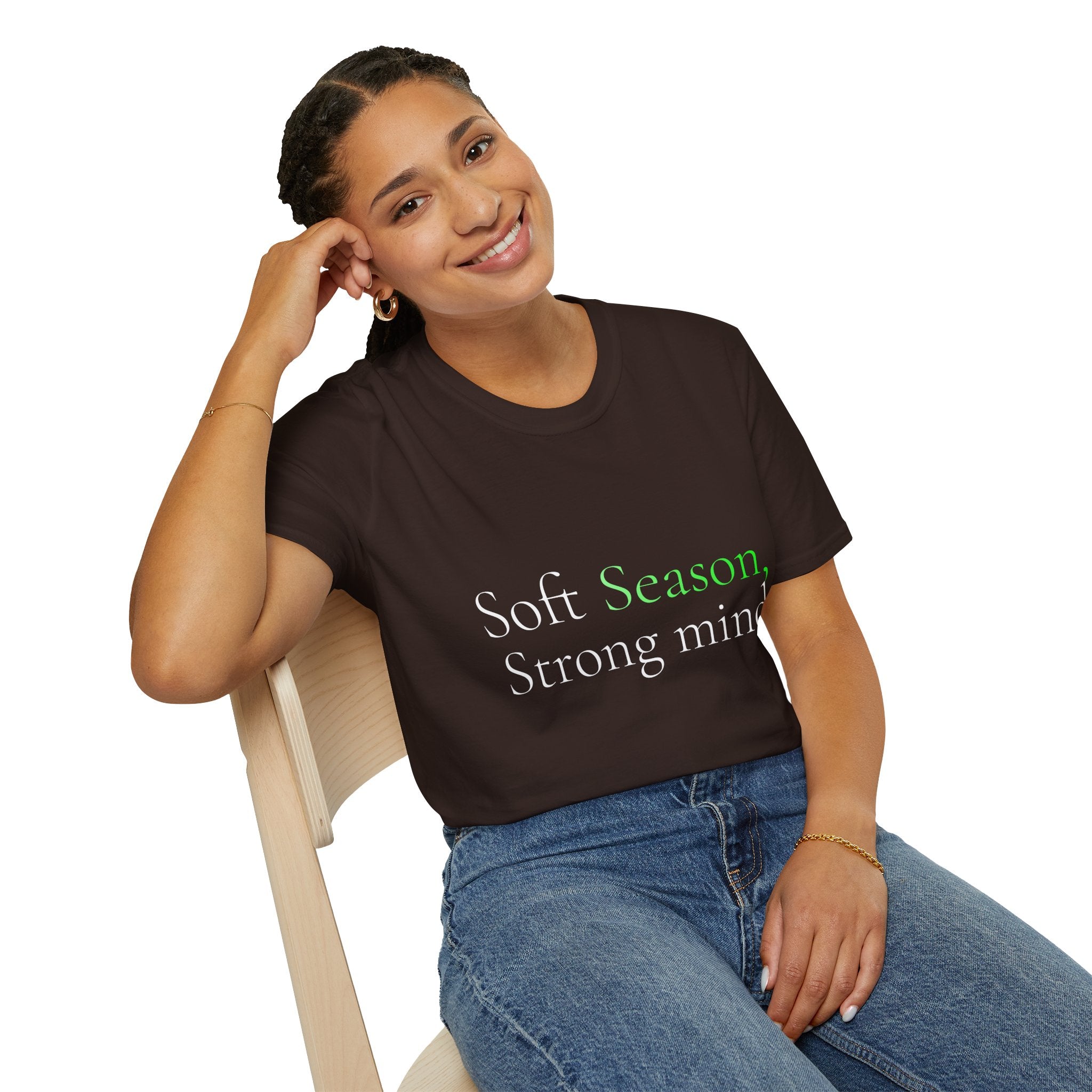Spring Theme Typography T-Shirt, Soft Season Strong Mind Wellness Tee