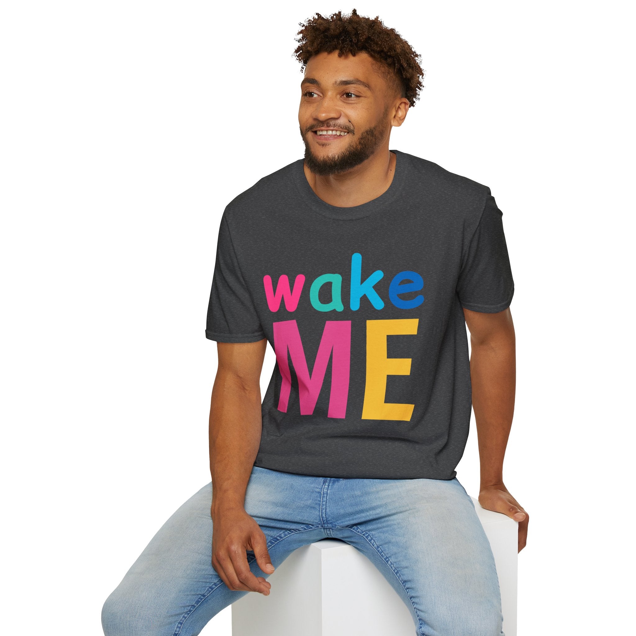Colorful Theme Typography T-Shirt, Wake Me Graphic Tee