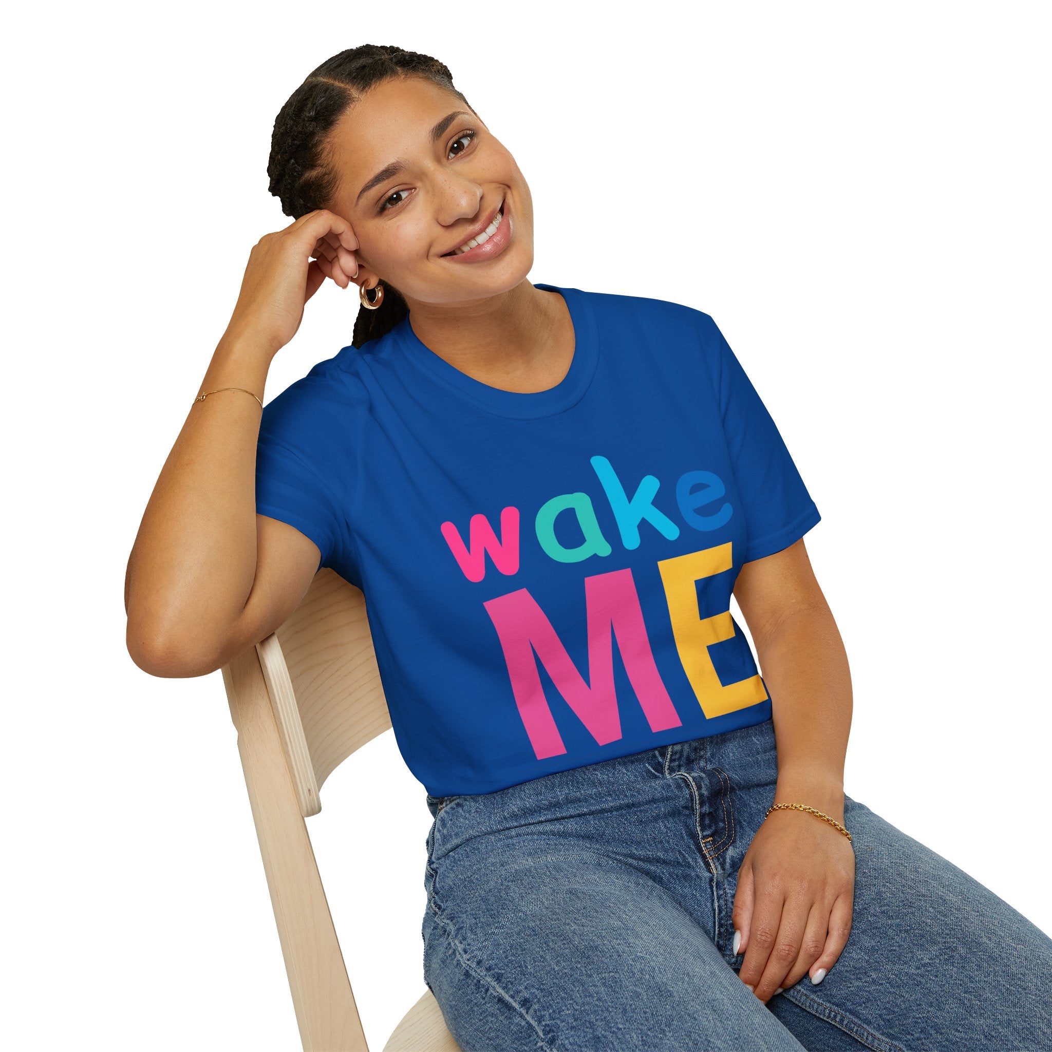 Colorful Theme Typography T-Shirt, Wake Me Graphic Tee