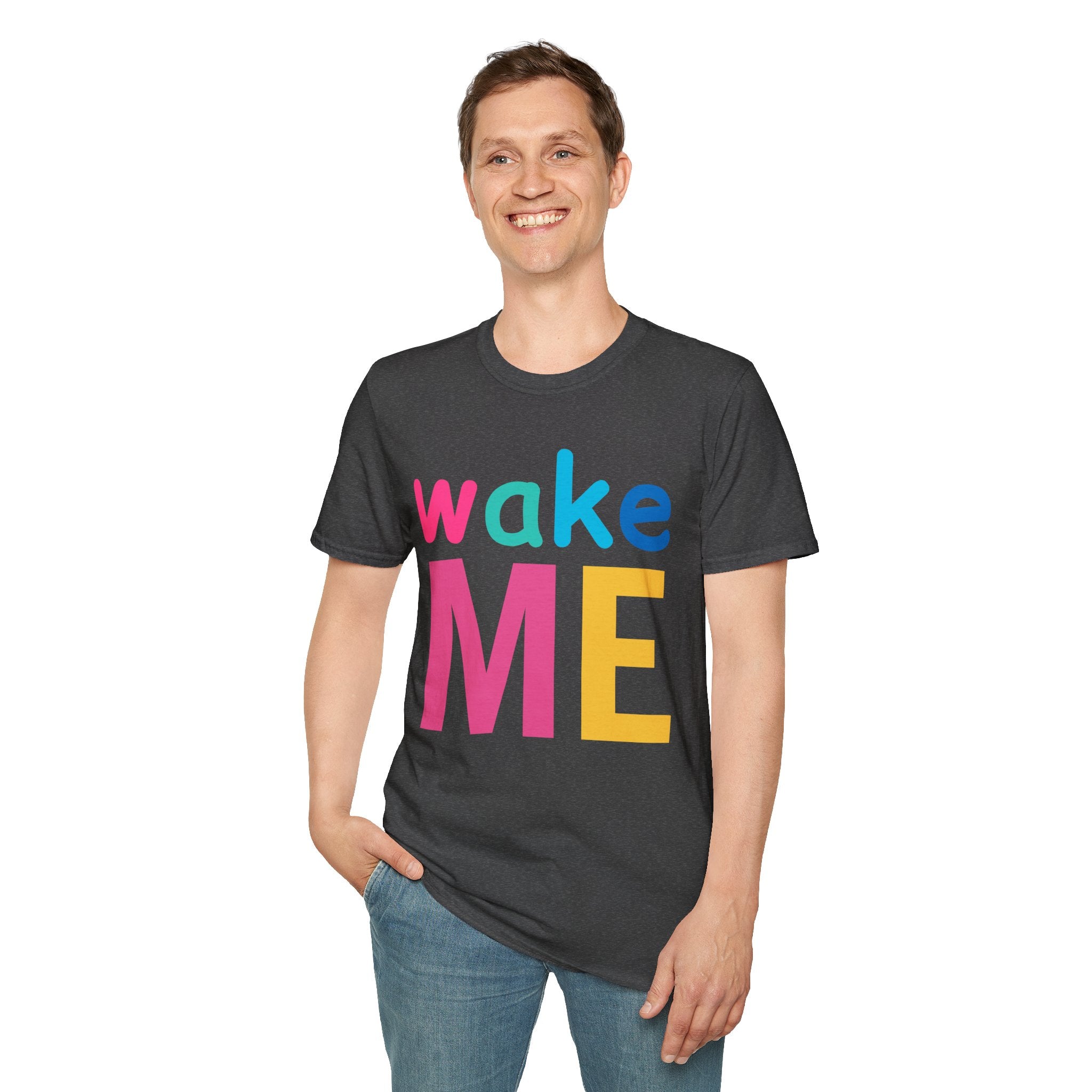 Colorful Theme Typography T-Shirt, Wake Me Graphic Tee