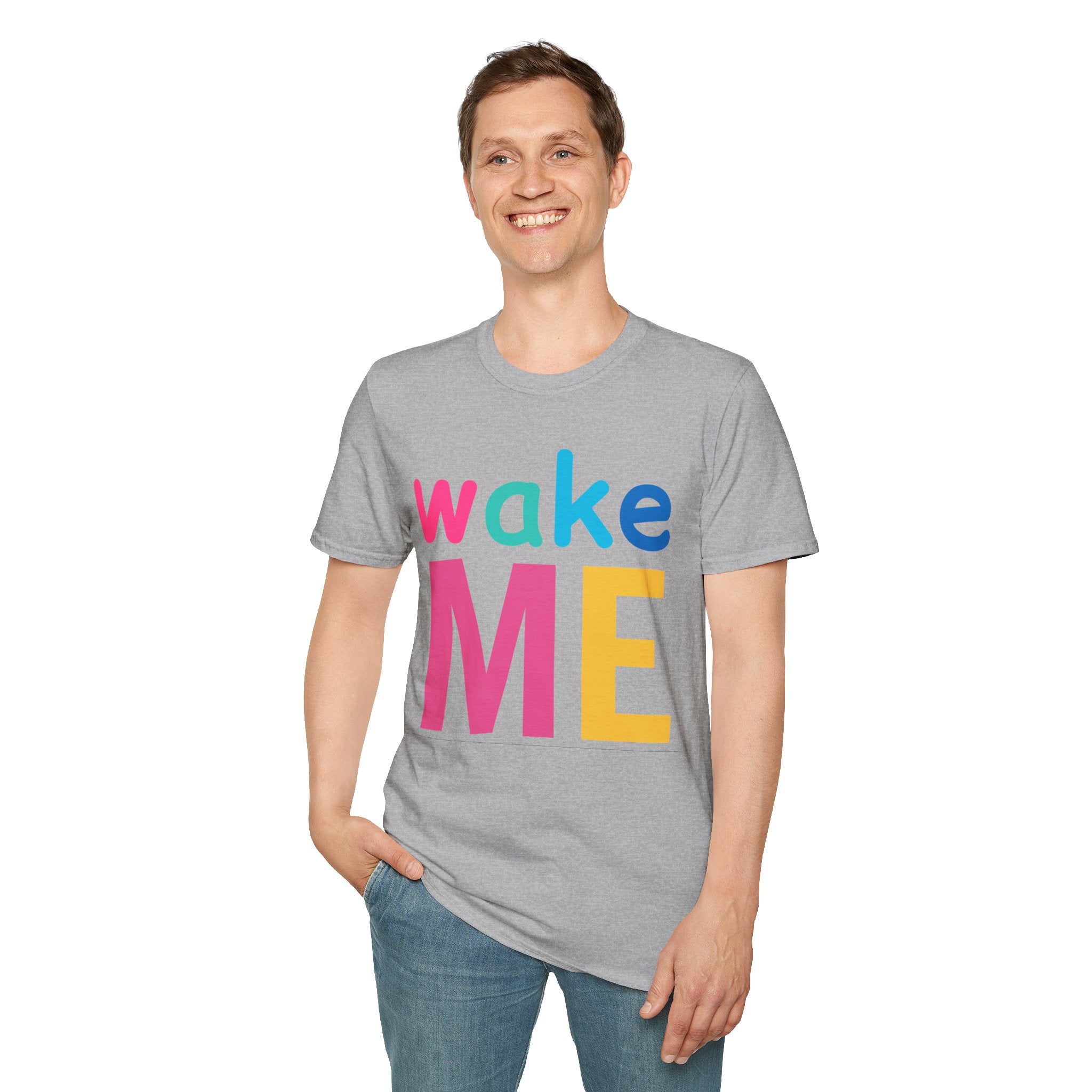 Colorful Theme Typography T-Shirt, Wake Me Graphic Tee
