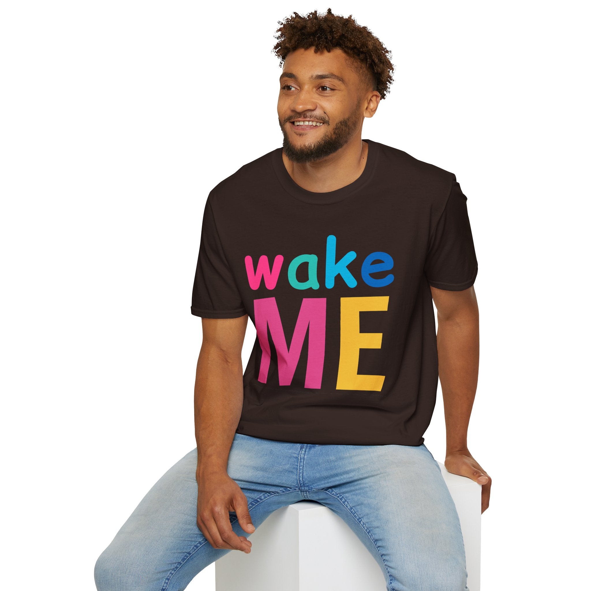Colorful Theme Typography T-Shirt, Wake Me Graphic Tee