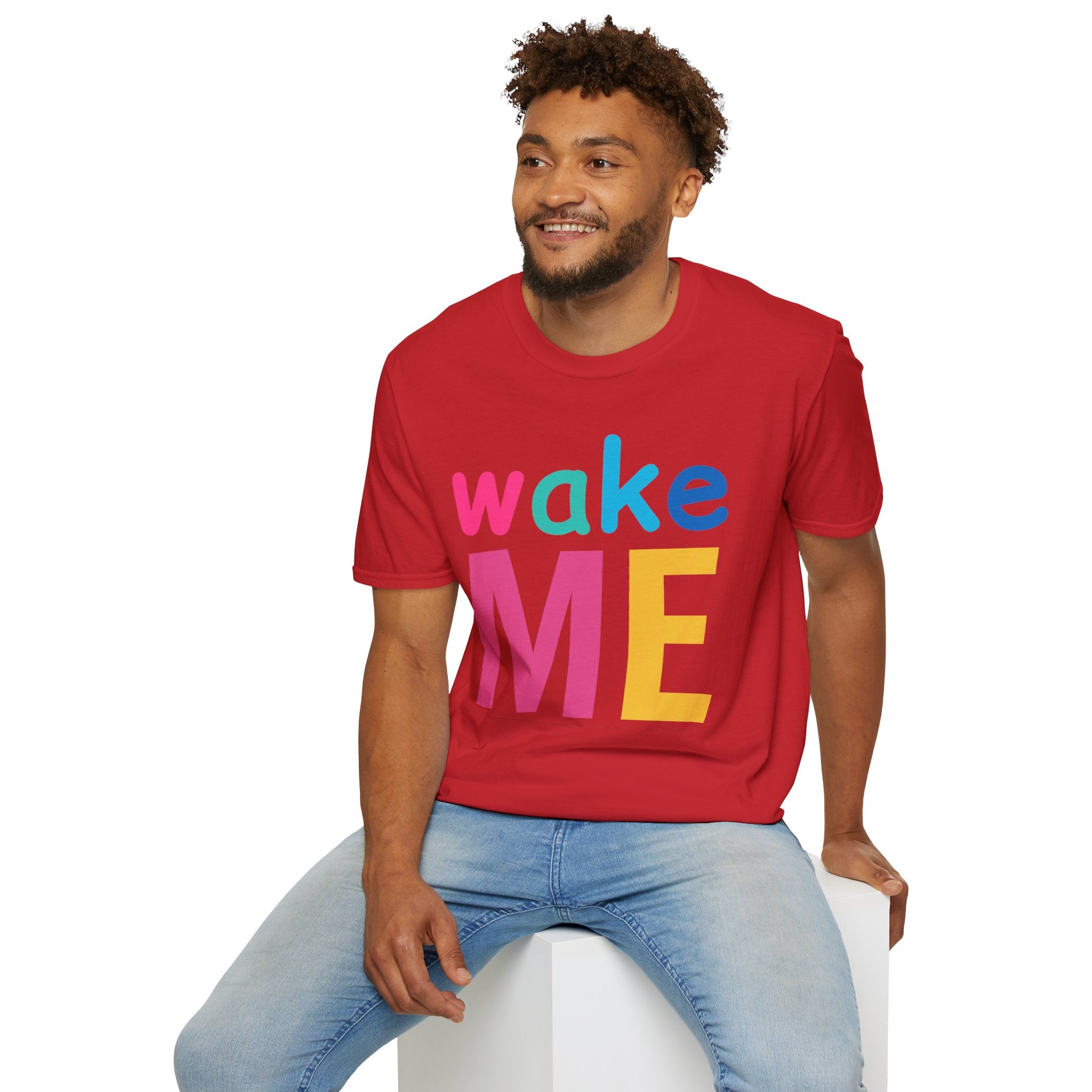 Colorful Theme Typography T-Shirt, Wake Me Graphic Tee