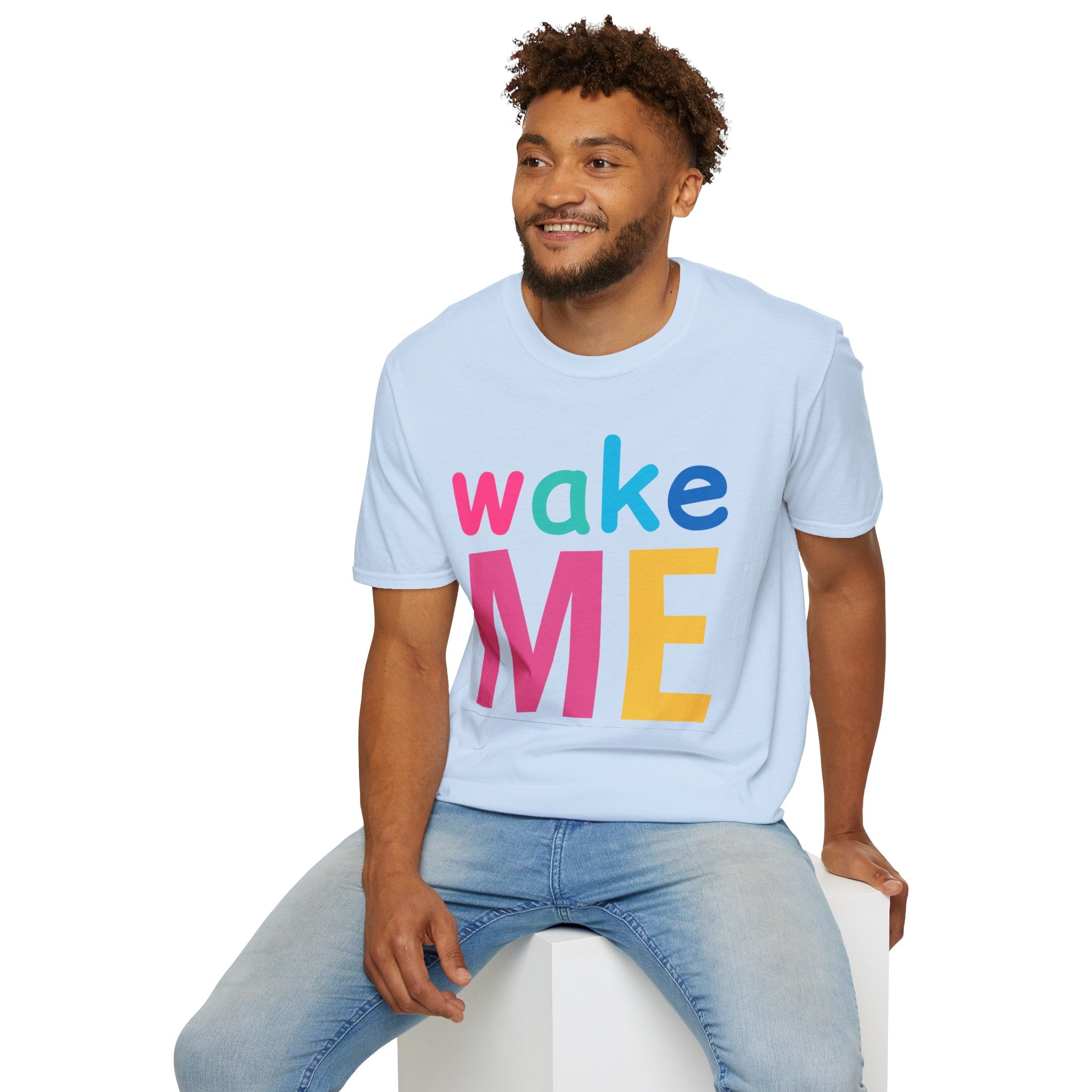 Colorful Theme Typography T-Shirt, Wake Me Graphic Tee
