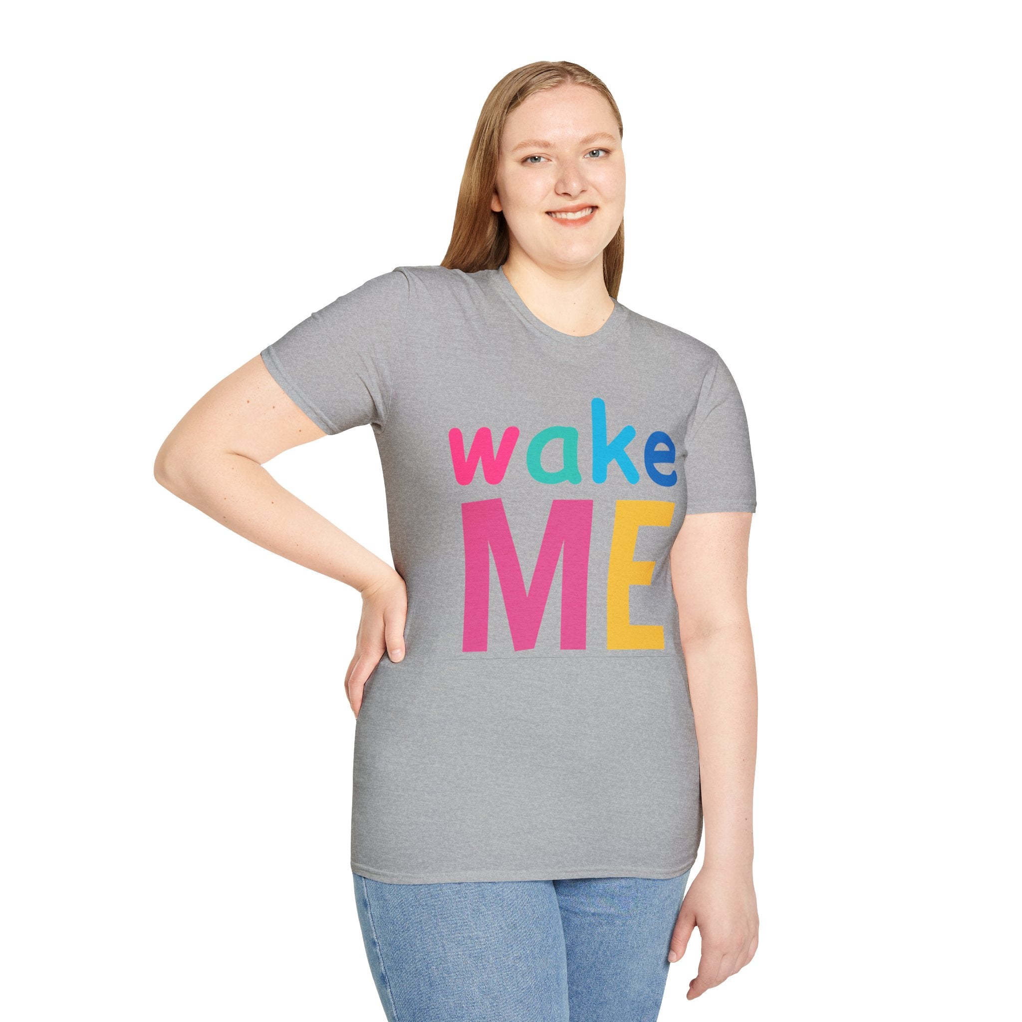 Colorful Theme Typography T-Shirt, Wake Me Graphic Tee